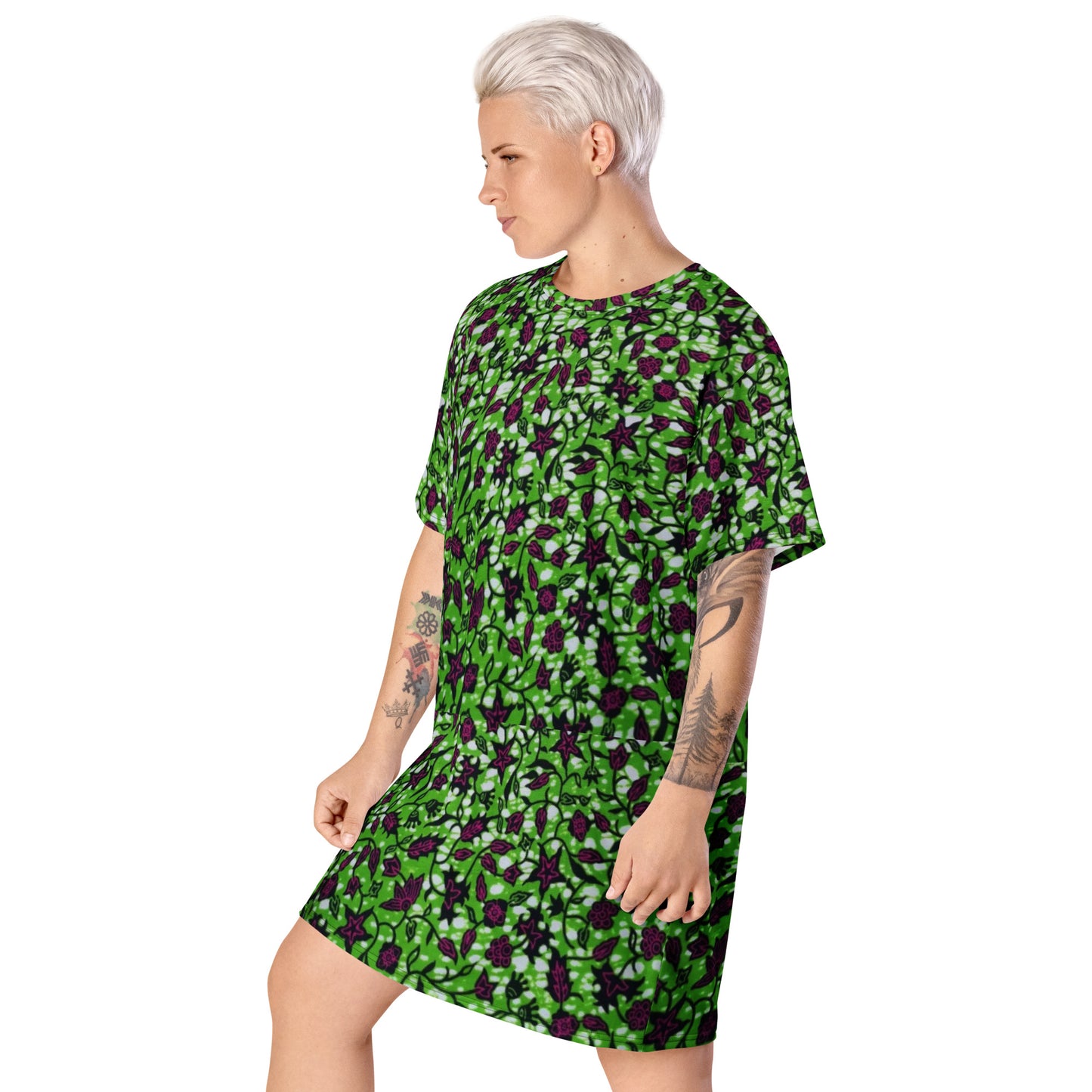 Green Burgundy Ankara T-shirt Dress