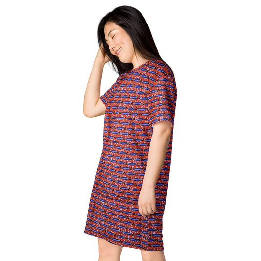 Blue On Peach Ankara T-shirt Dress