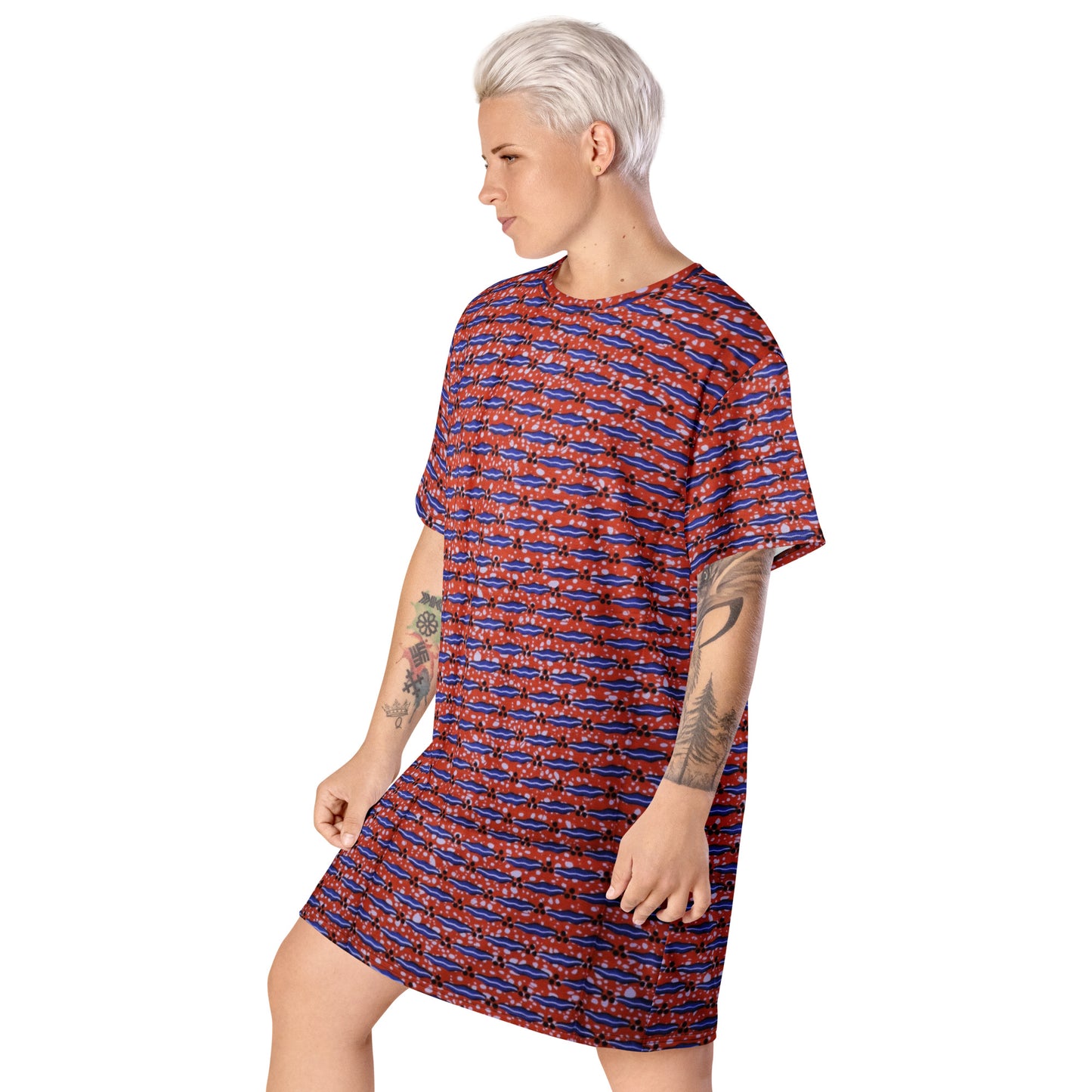 Blue On Peach Ankara T-shirt Dress