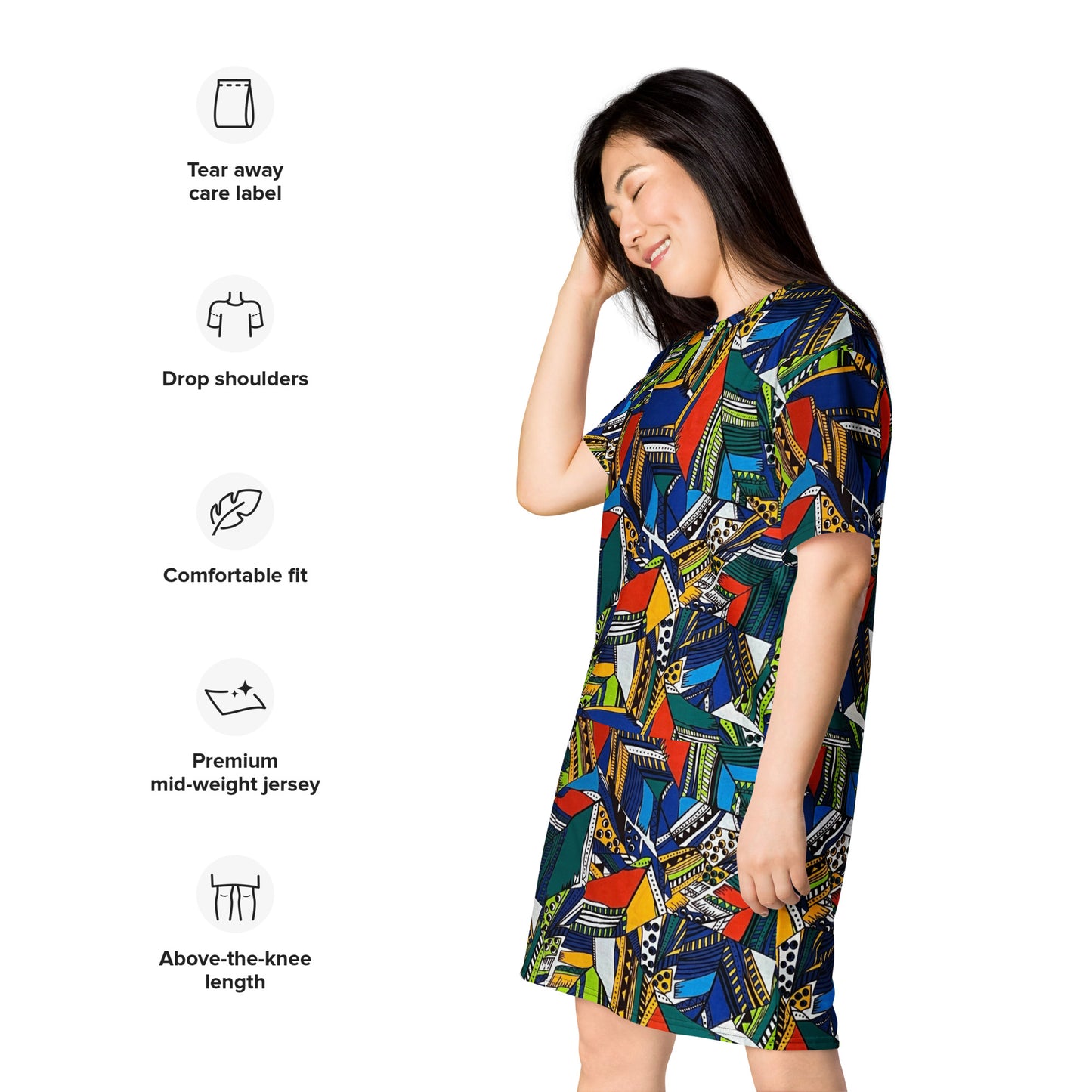 Multicolour Shapes Ankara T-Shirt Dress