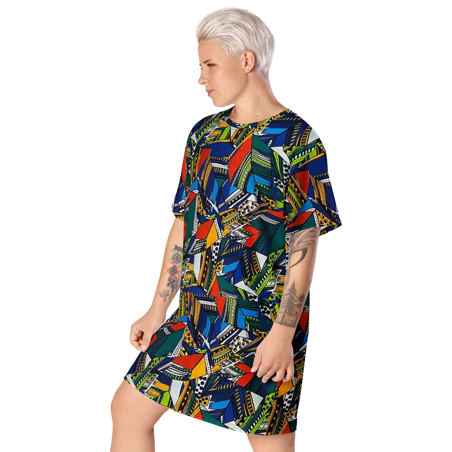 Multicolour Shapes Ankara T-Shirt Dress