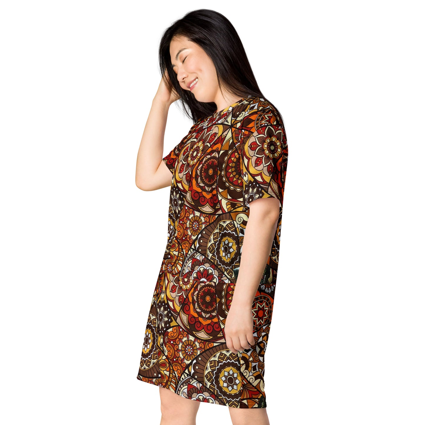 Multicolour Brown Ankara T-Shirt Dress