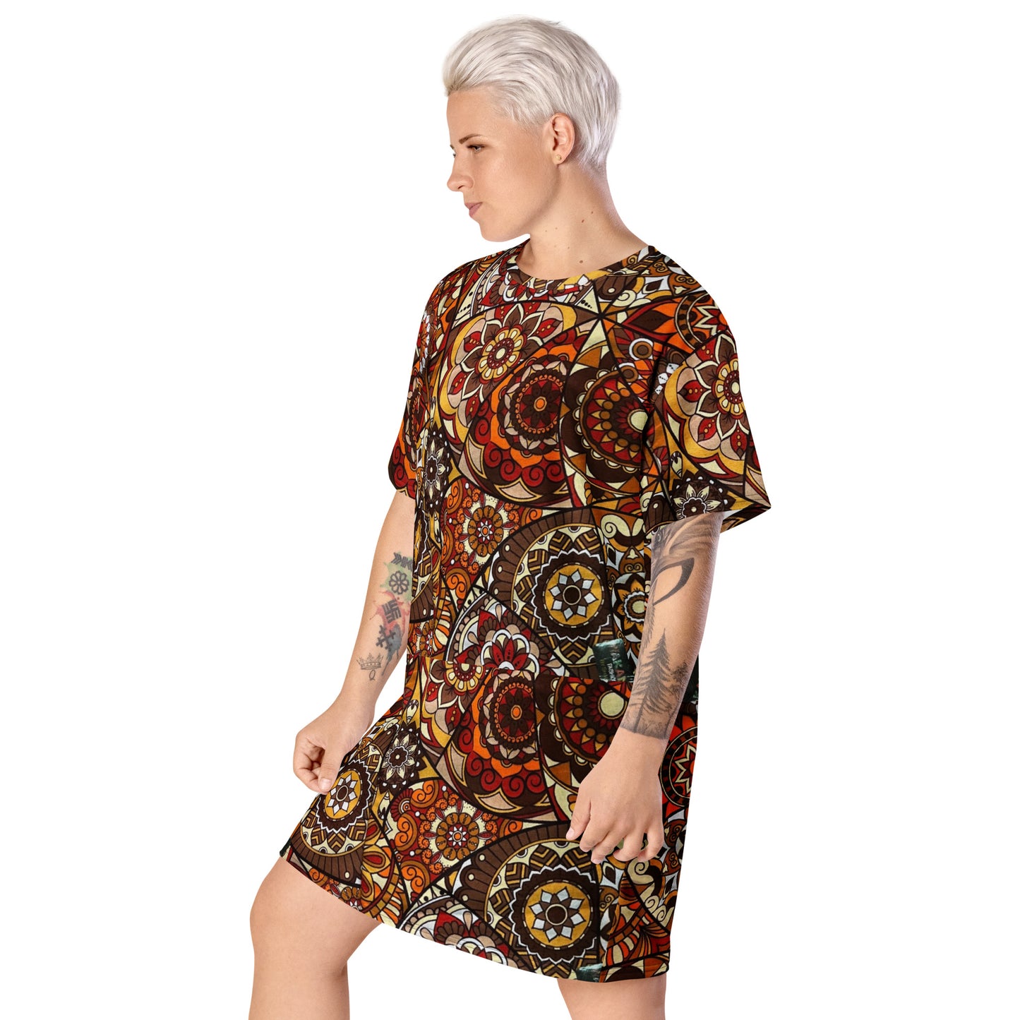 Multicolour Brown Ankara T-Shirt Dress