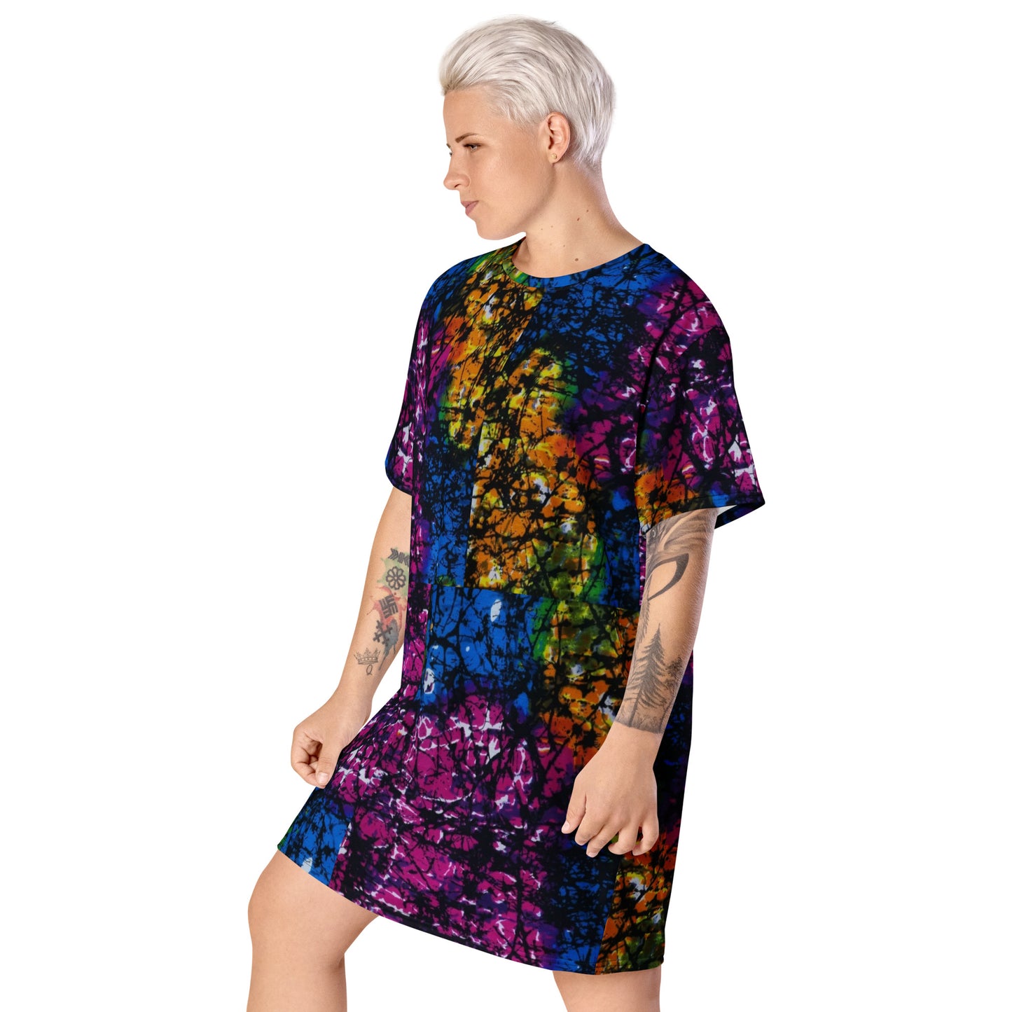 Multicolour Adire Ankara T-Shirt Dress