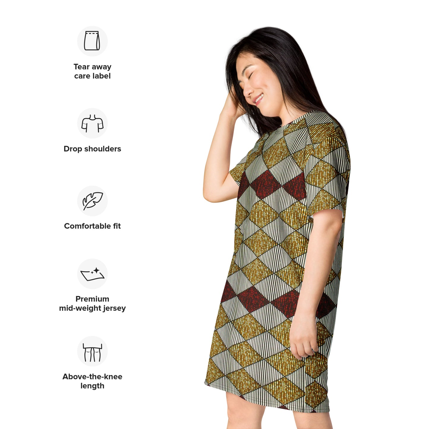 Burgundy Gold Diamond Ankara T-shirt Dress