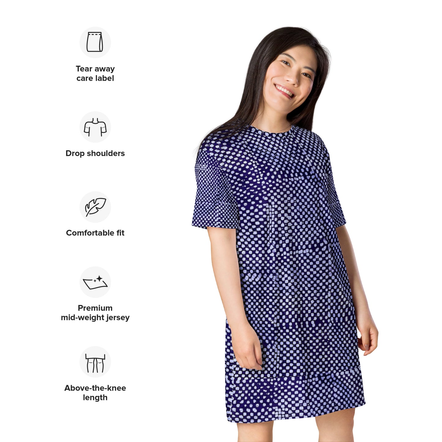 Purple And White Polka Dots Adire T-shirt Dress