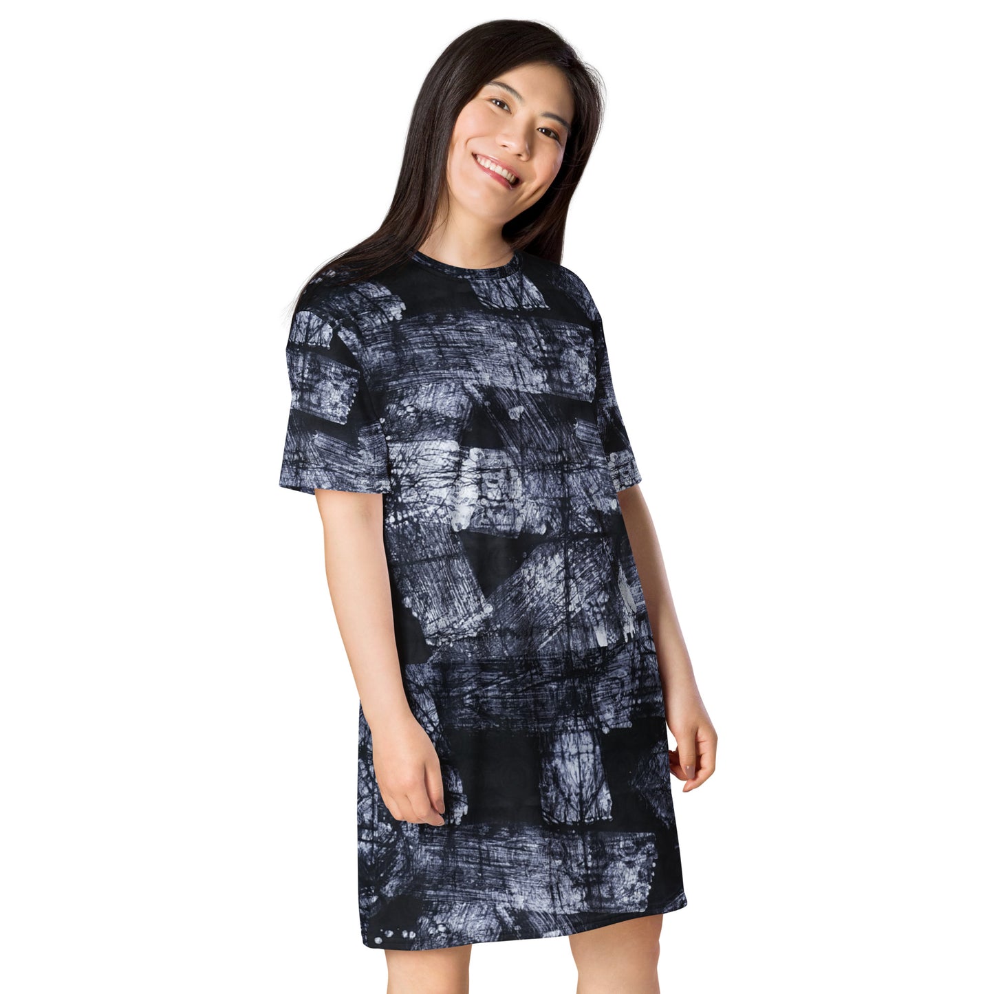 Dark Blue And White African Fabric T-shirt Dress