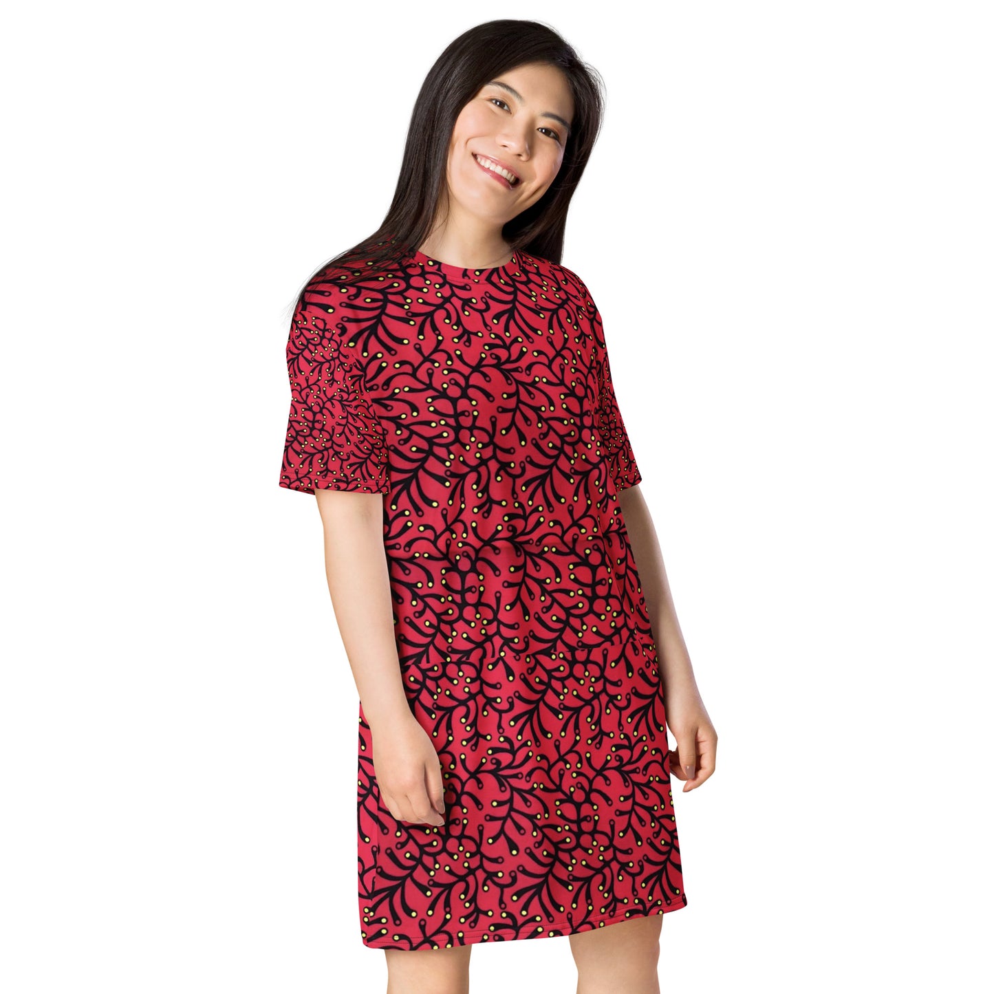 Red Yellow Polka Dots African Print Ankara T-shirt dress