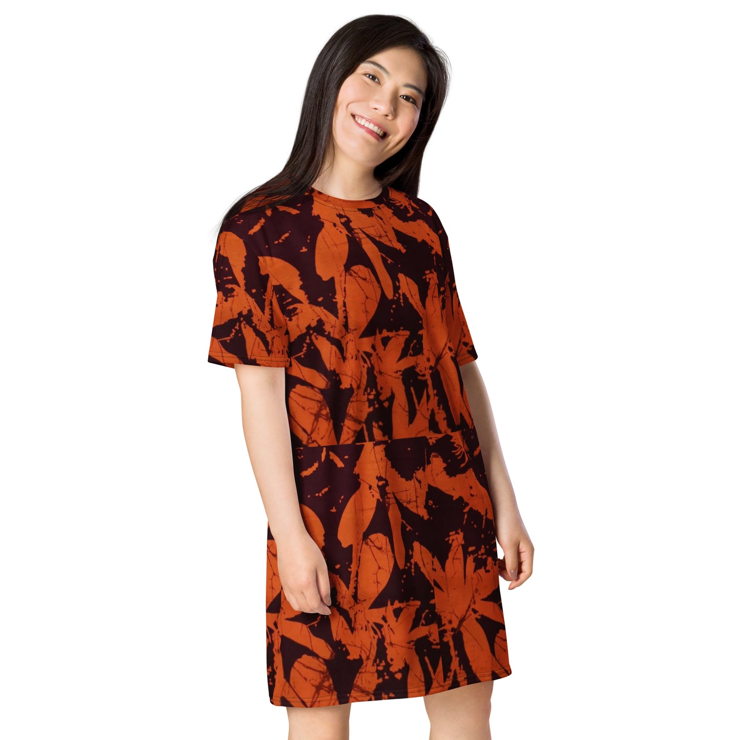 Orange Adire T-shirt Dress