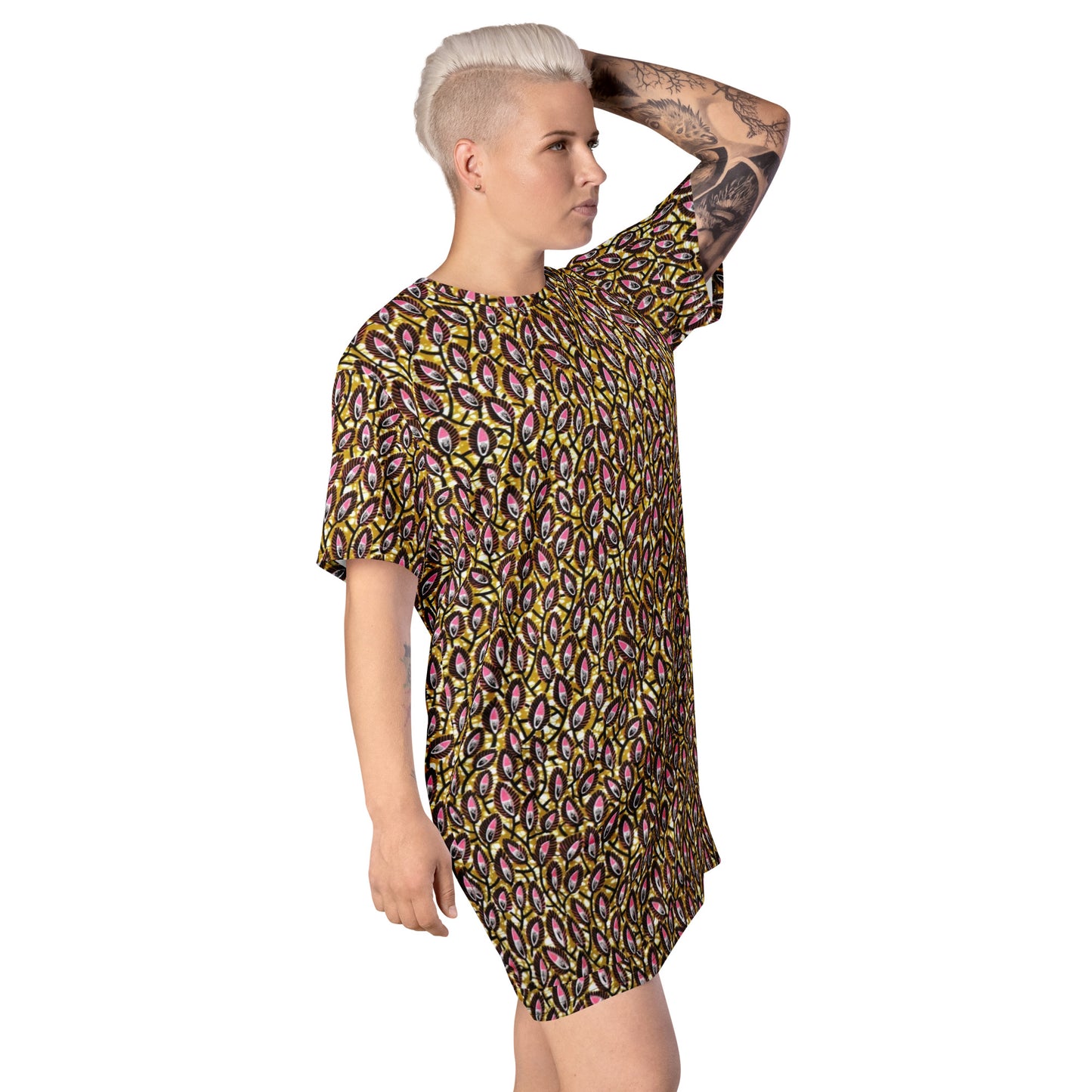 Pink Brown Ankara T-shirt Dress