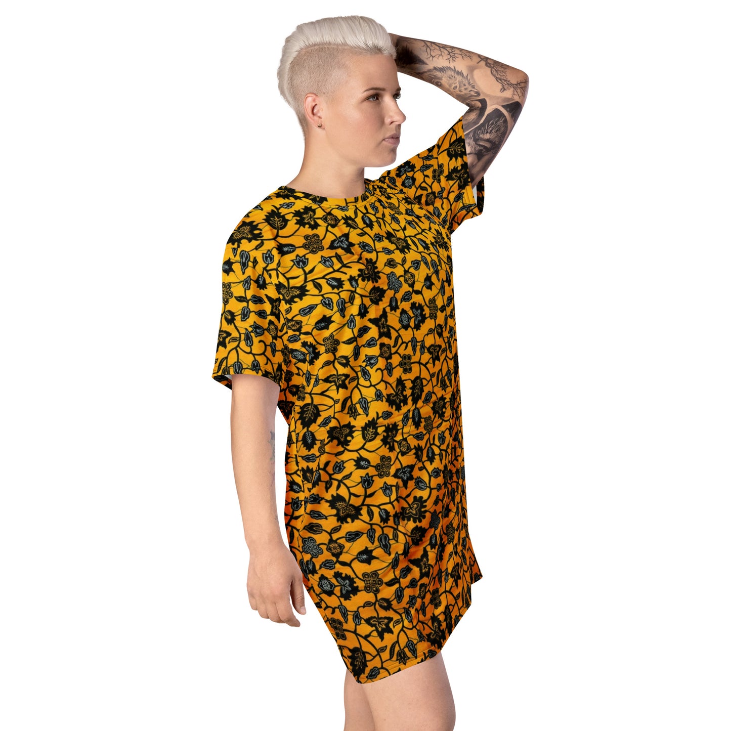 Yellow Leaves Ankara T-shirt Dress