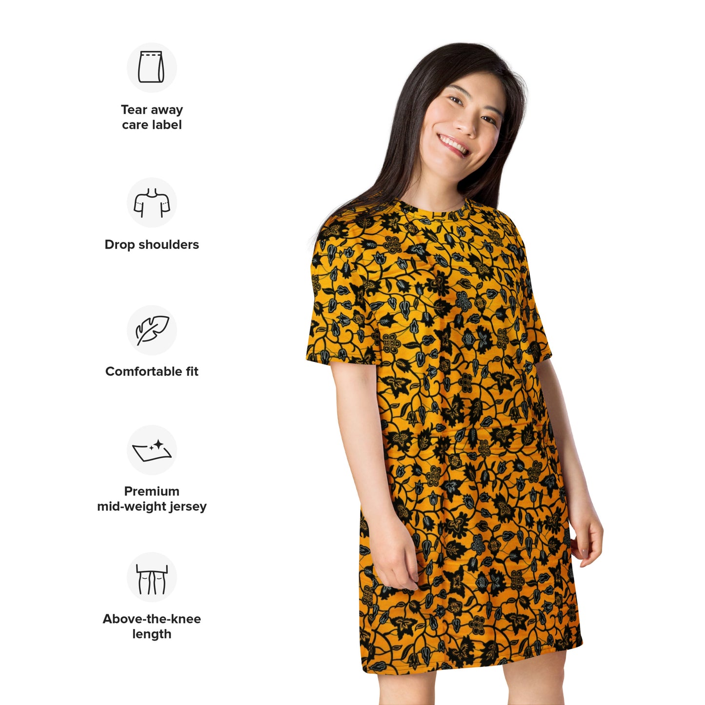 Yellow Leaves Ankara T-shirt Dress