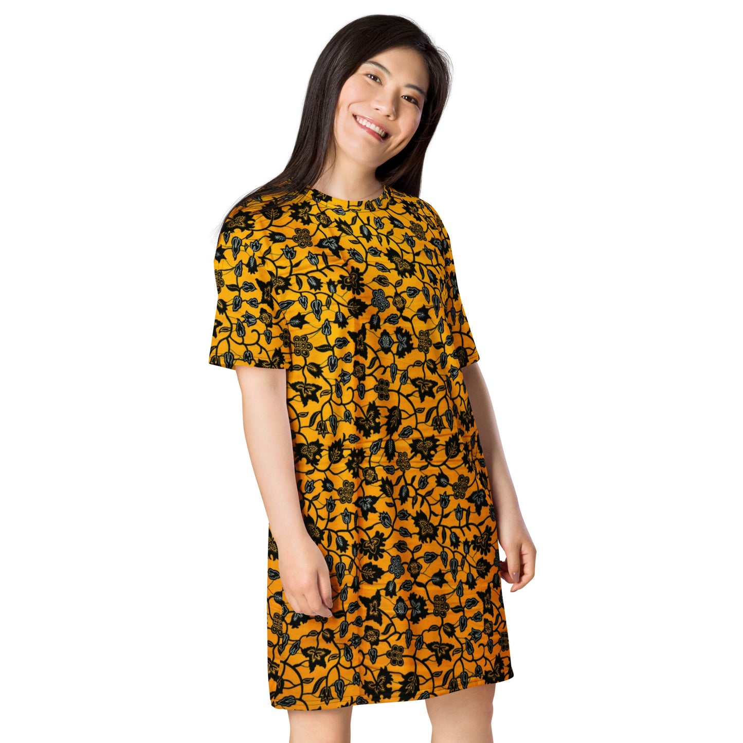 Yellow Leaves Ankara T-shirt Dress