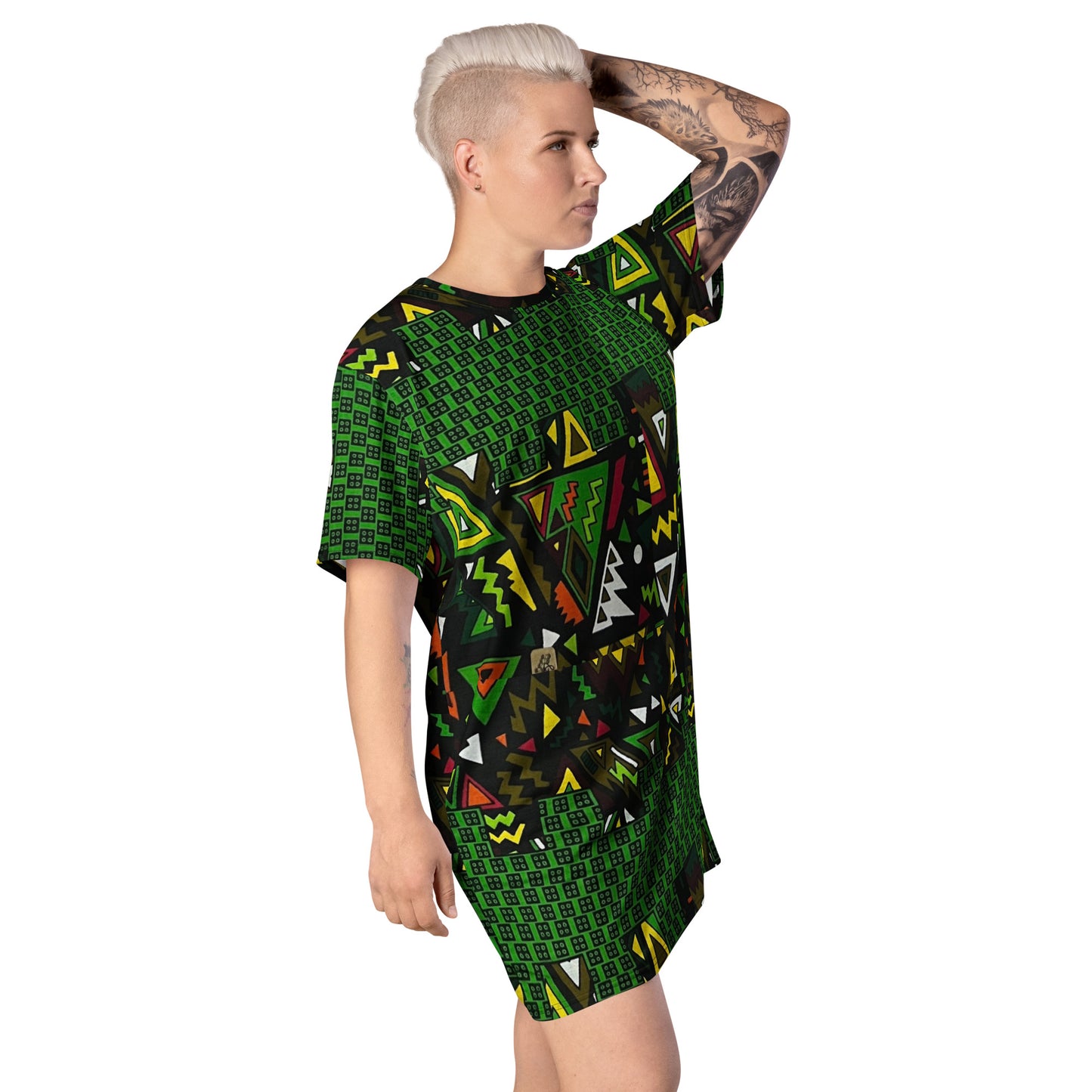 Vibrant Multicolour Green Black Yellow Red Ethnic Ankara T-shirt Dress