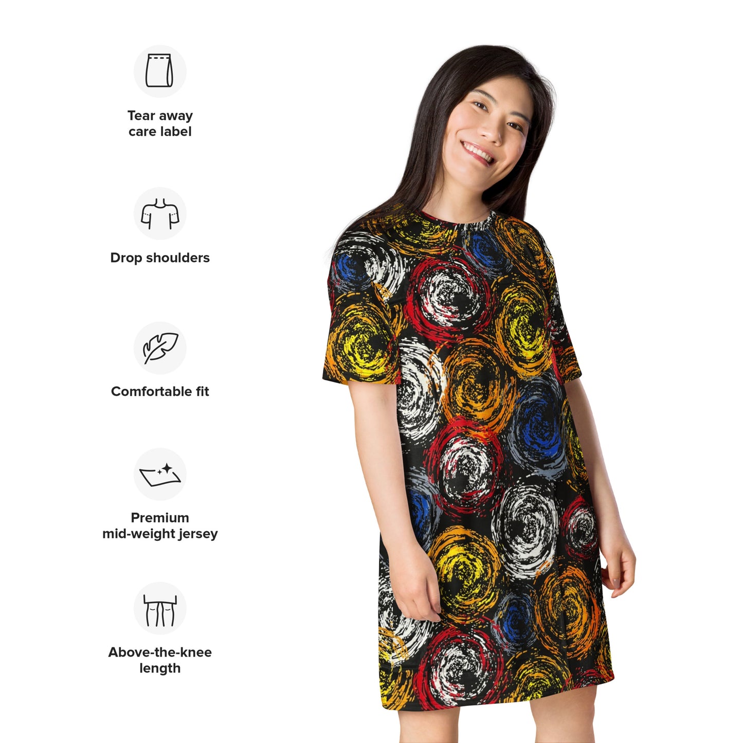 Vibrant Colourful Swirls Ankara T-shirt Dress