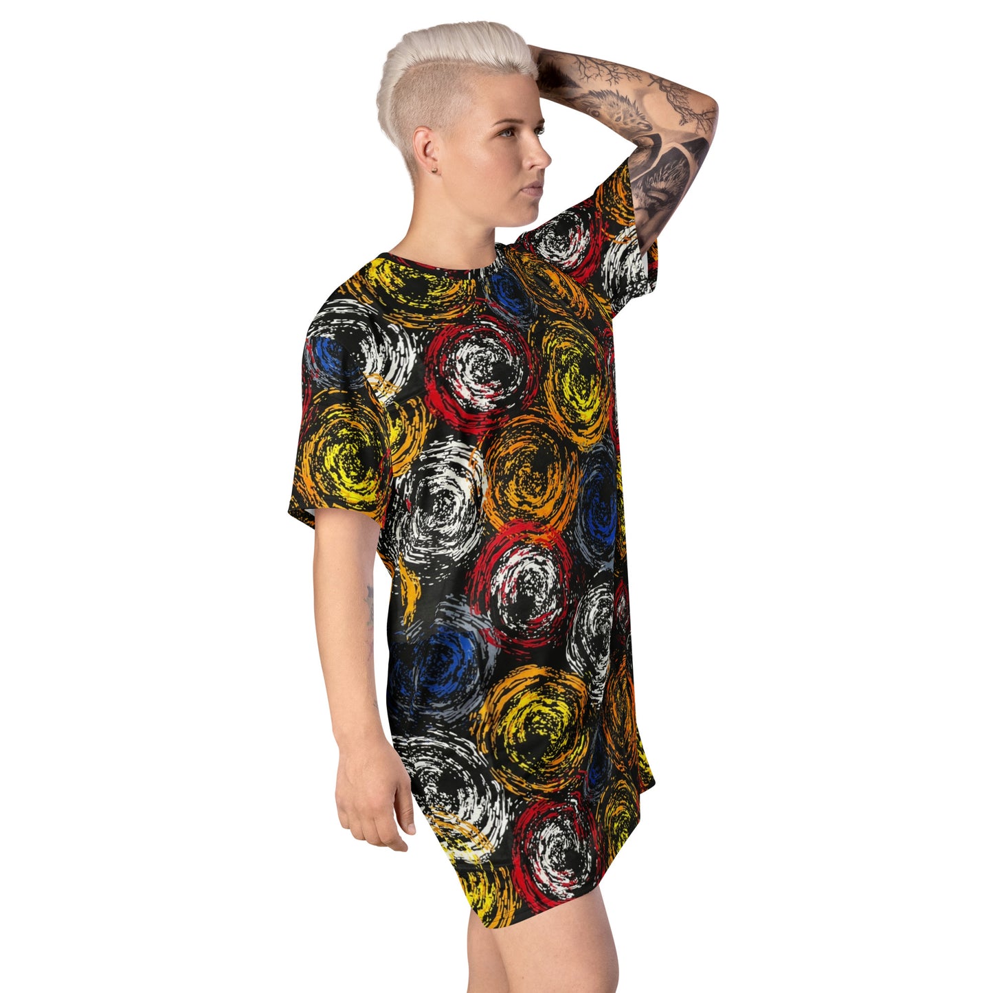 Vibrant Colourful Swirls Ankara T-shirt Dress