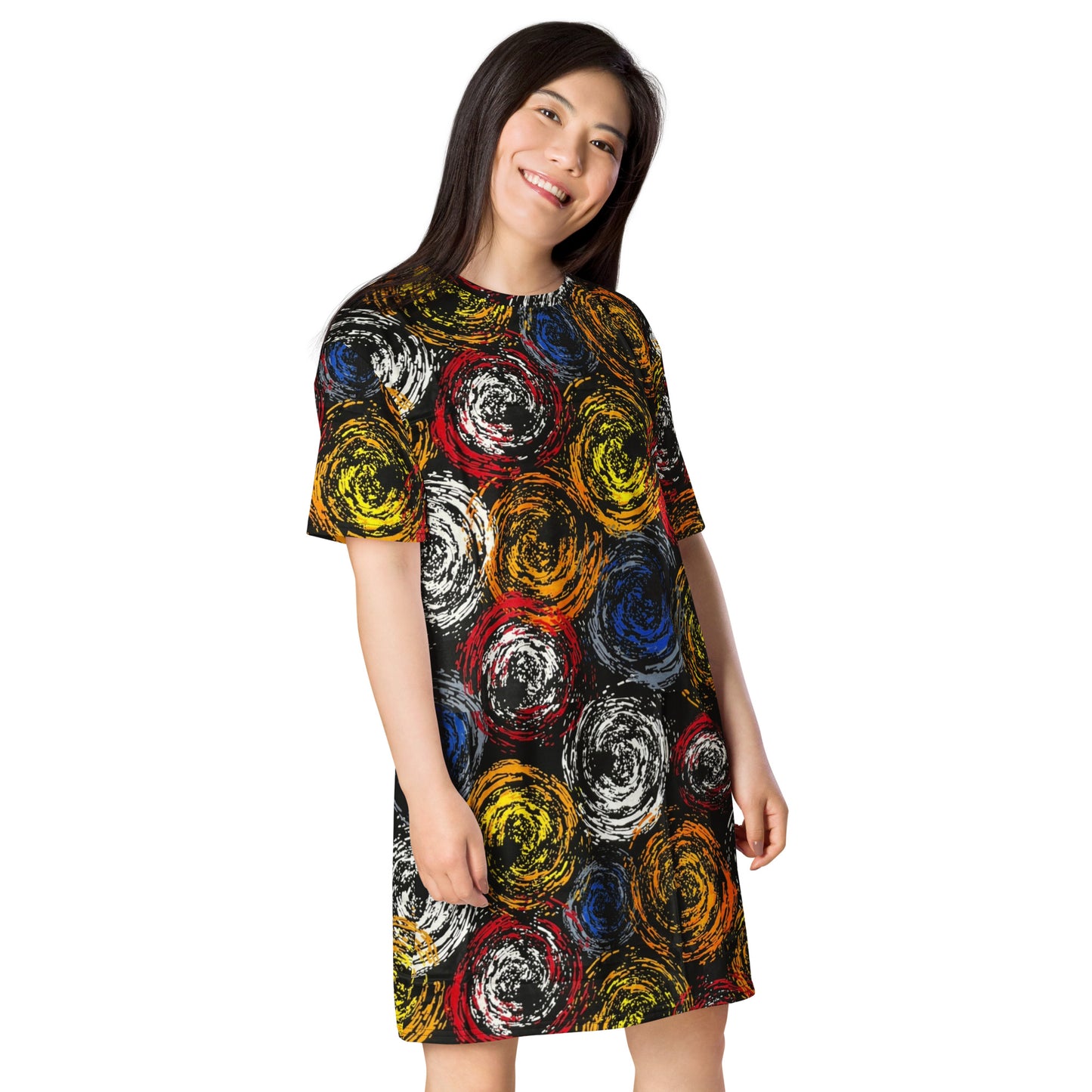 Vibrant Colourful Swirls Ankara T-shirt Dress