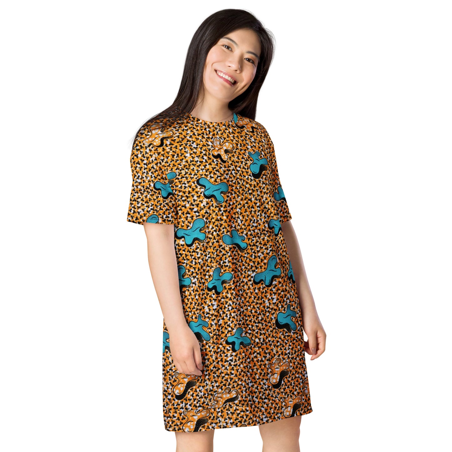 Sky Blue Pale Orange Ankara T-shirt Dress