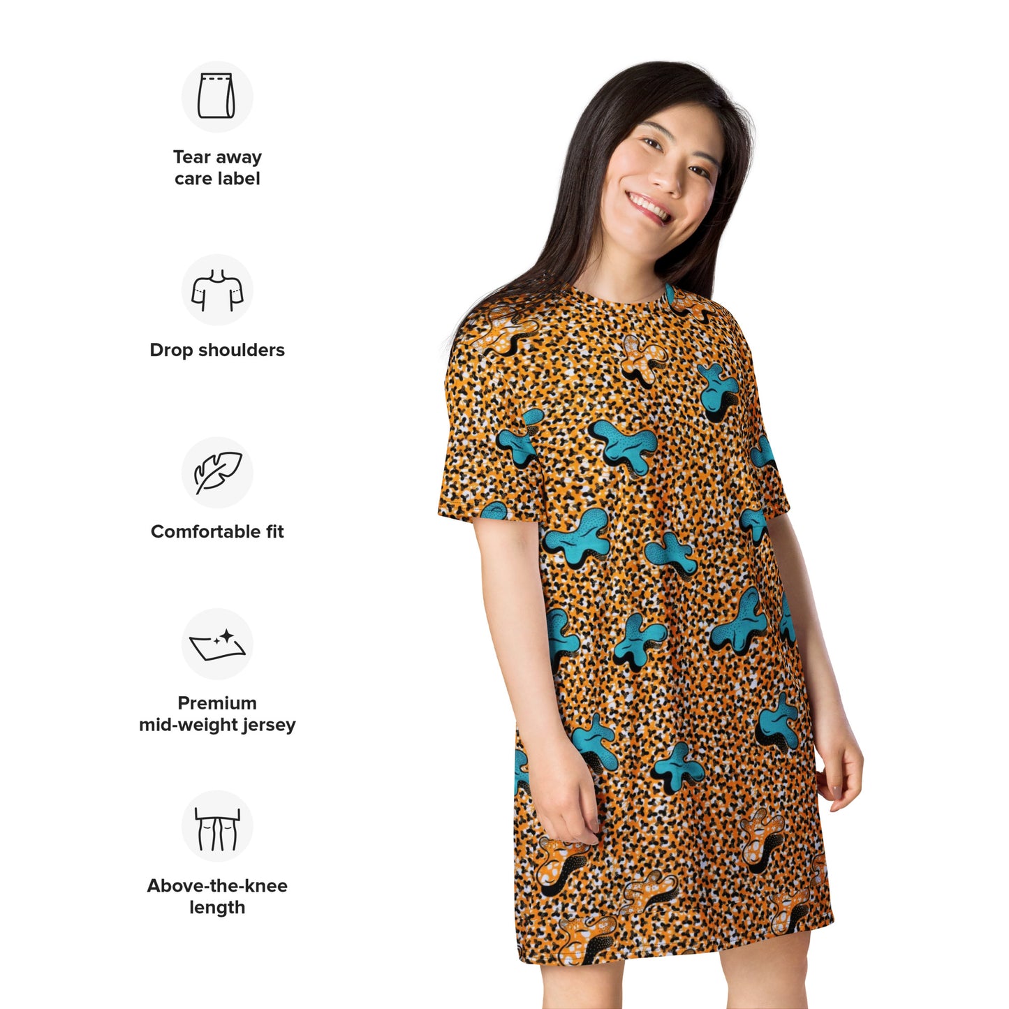 Sky Blue Pale Orange Ankara T-shirt Dress