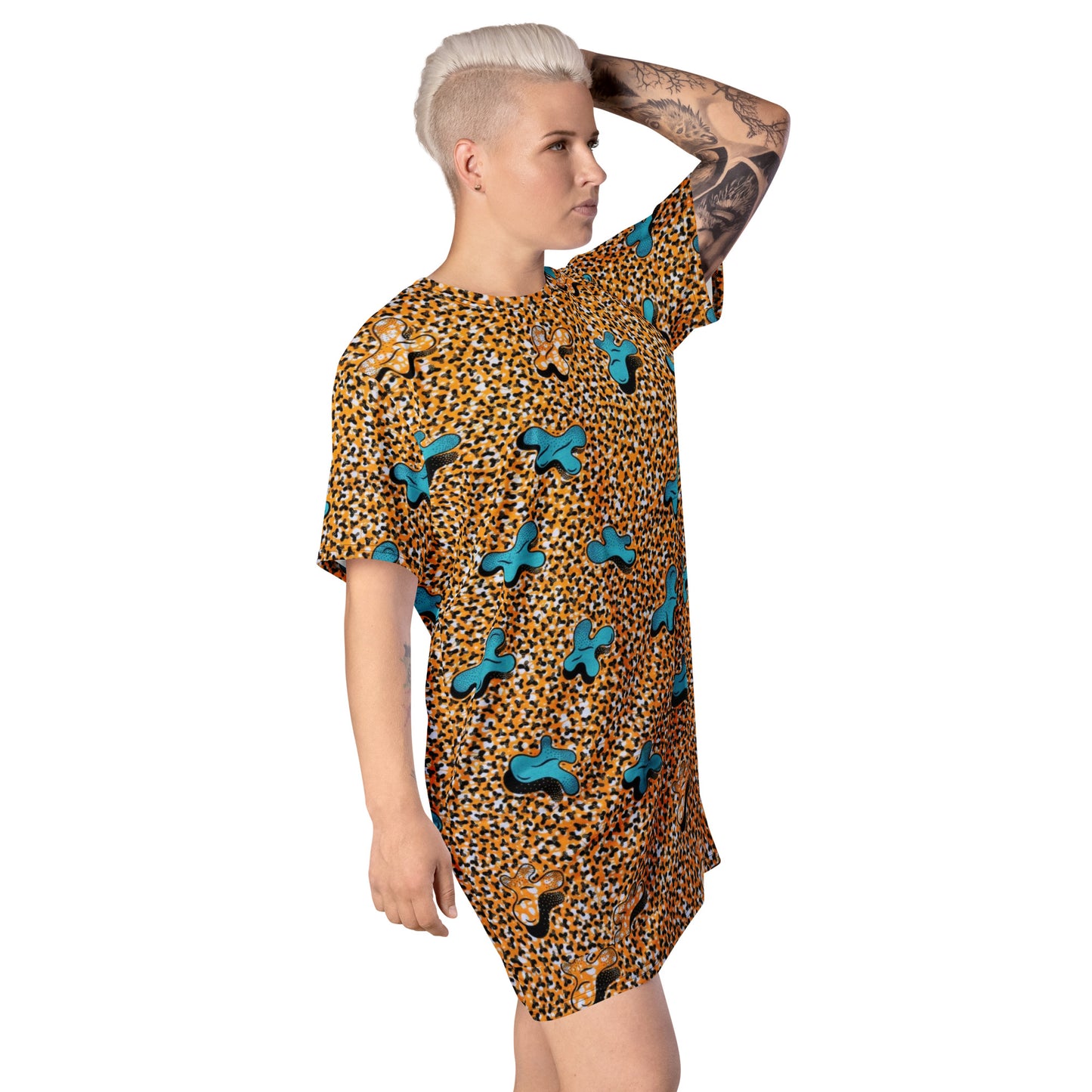 Sky Blue Pale Orange Ankara T-shirt Dress