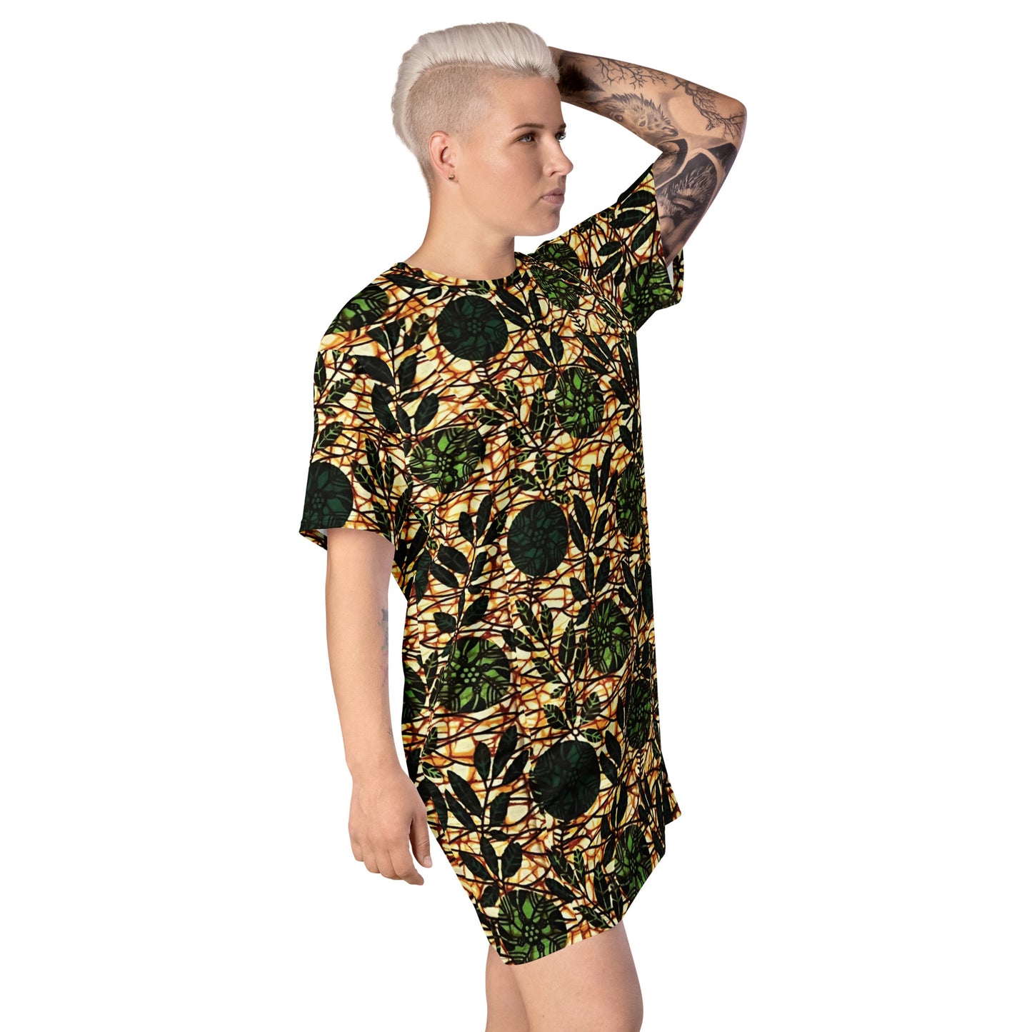 Green Leaf Wine Ankara T-shirt Dress