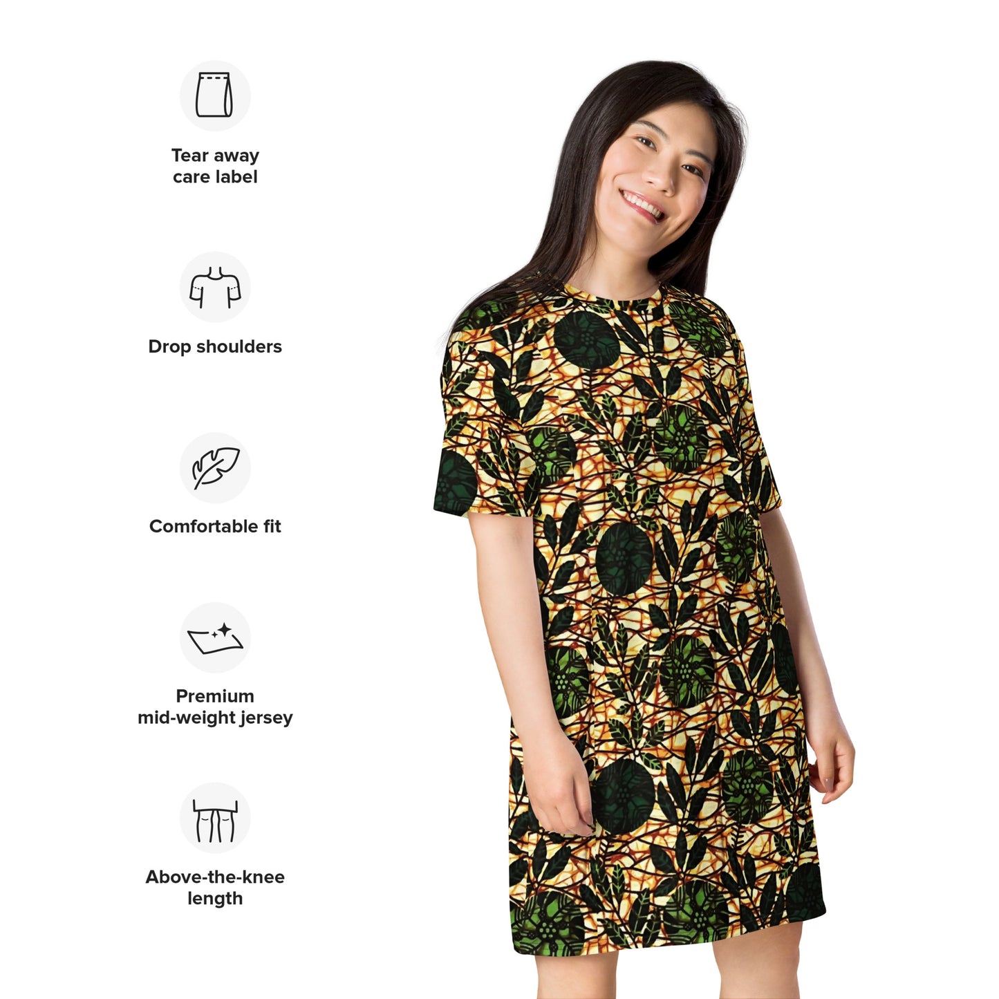 Green Leaf Wine Ankara T-shirt Dress