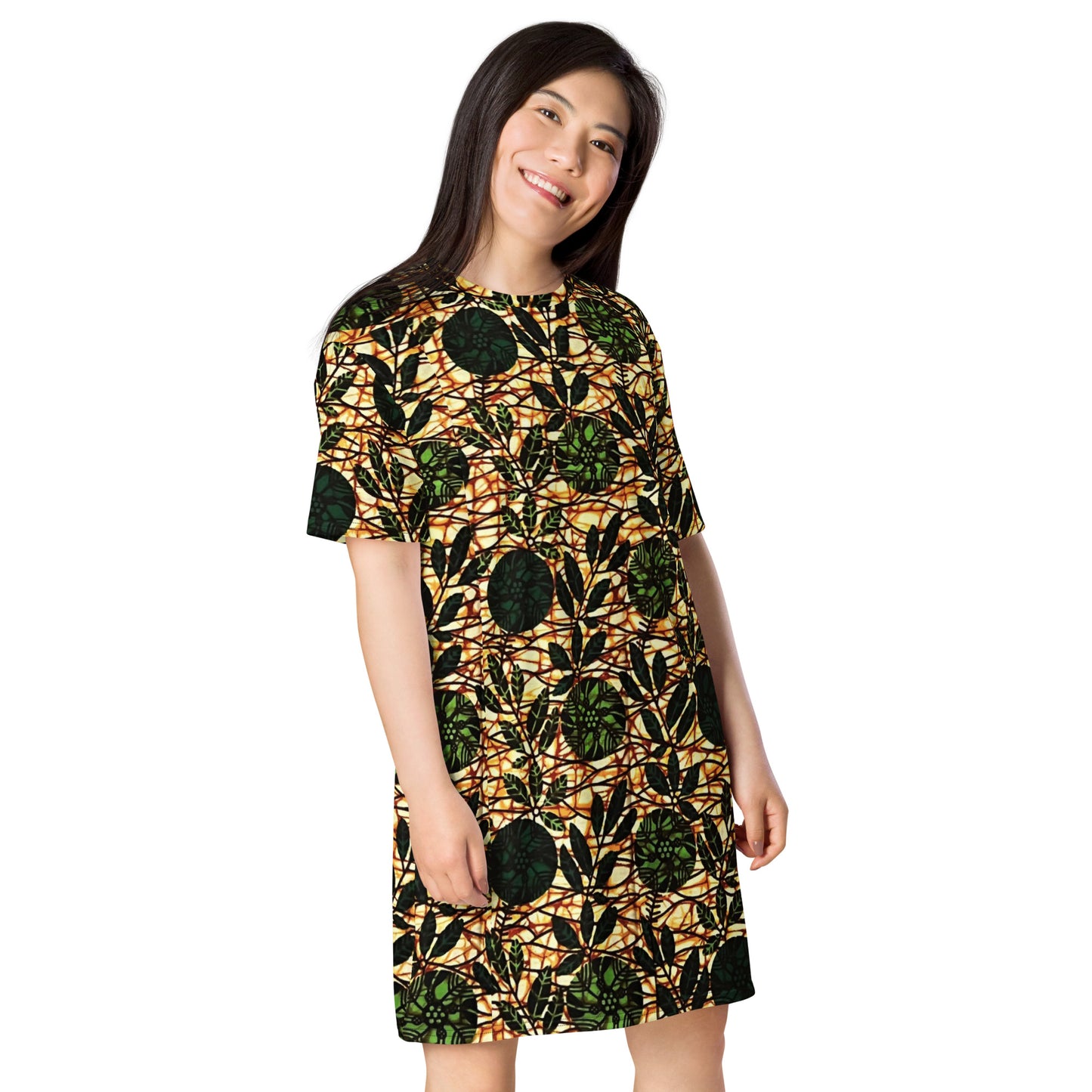 Green Leaf Wine Ankara T-shirt Dress