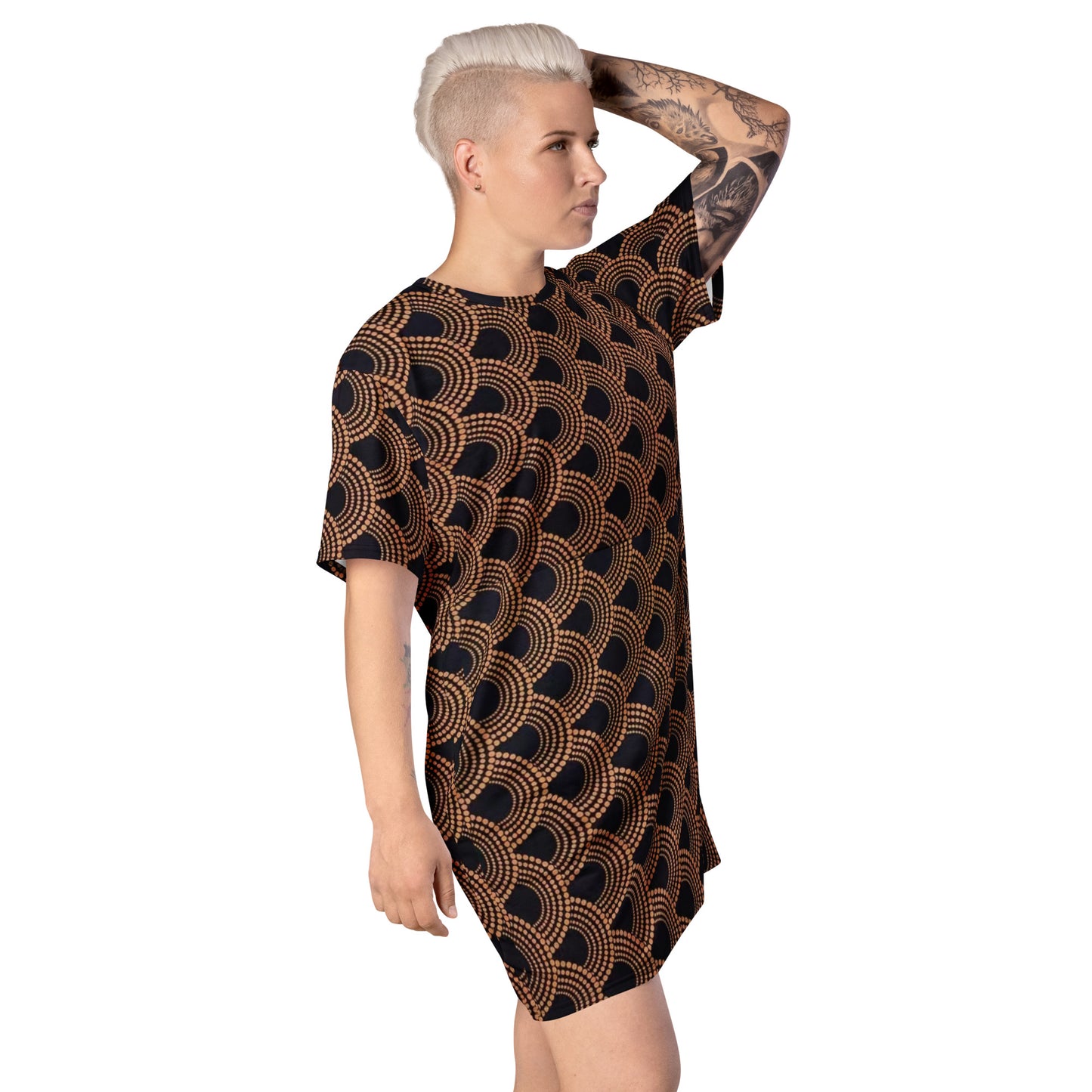 Brown Abstract Ankara T-shirt Dress