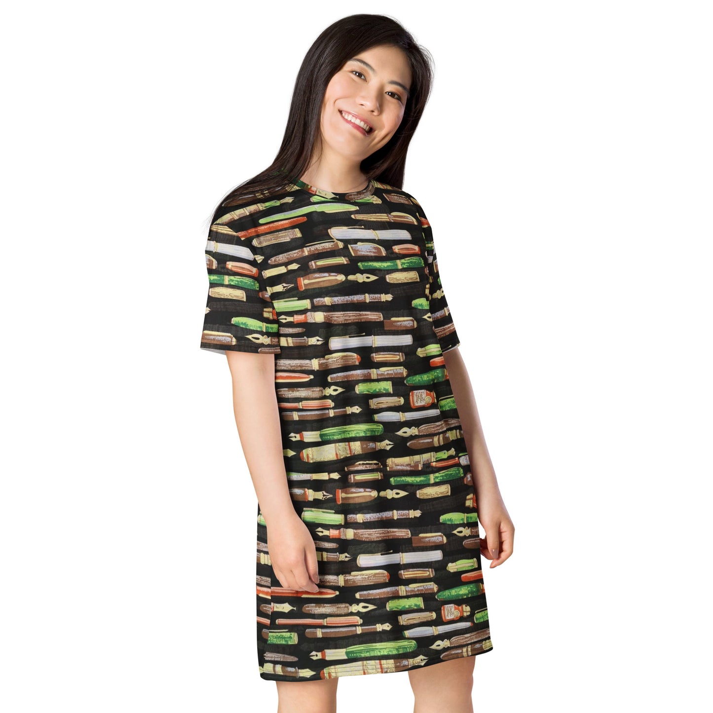 Green Pen Ankara T-shirt Dress