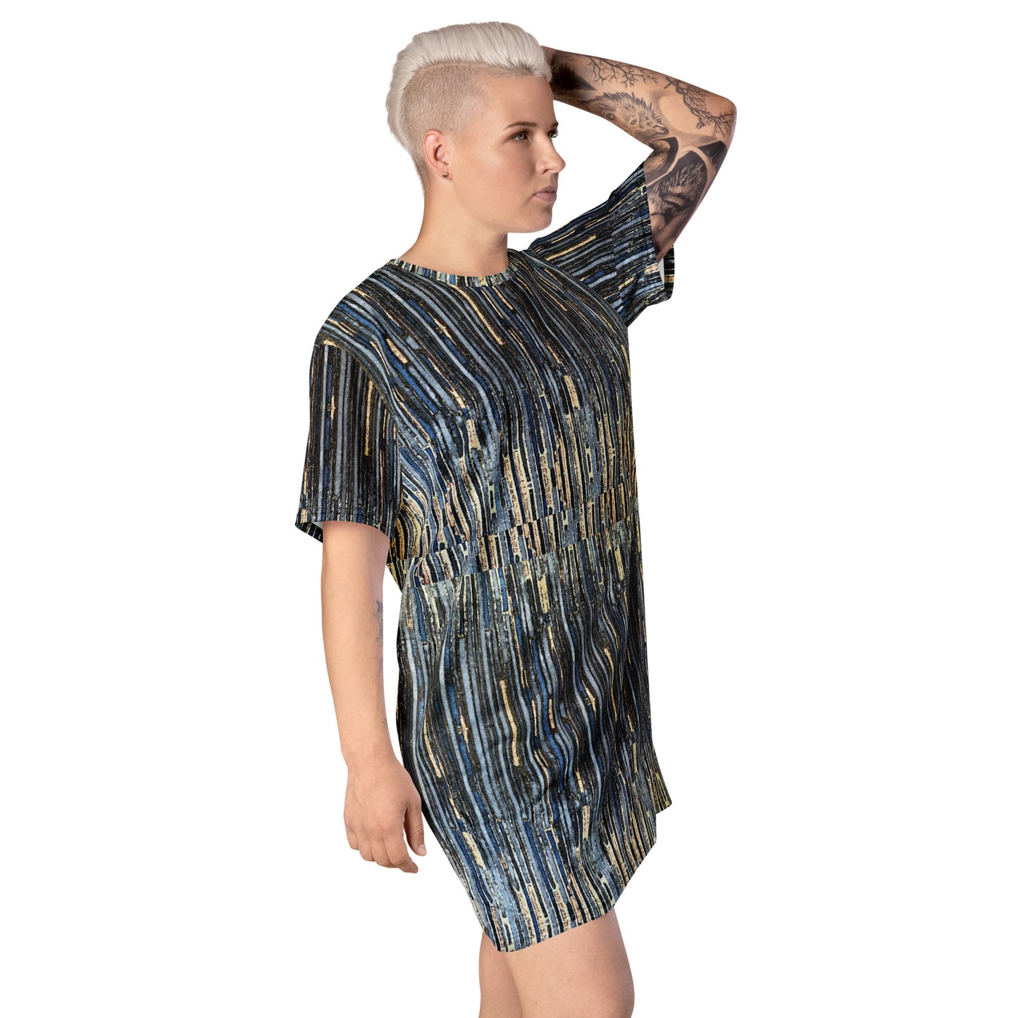 Blue Peach Stripes Ankara T-shirt Dress