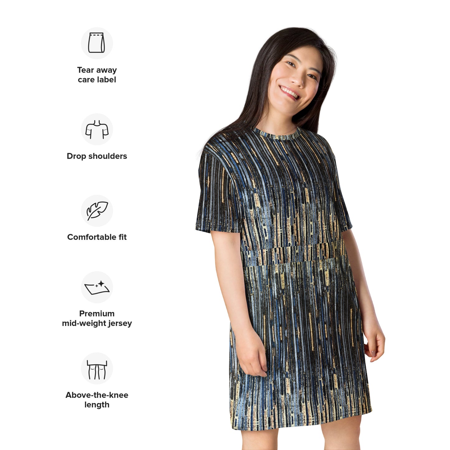 Blue Peach Stripes Ankara T-shirt Dress