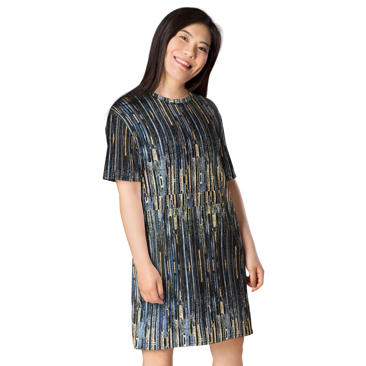 Blue Peach Stripes Ankara T-shirt Dress