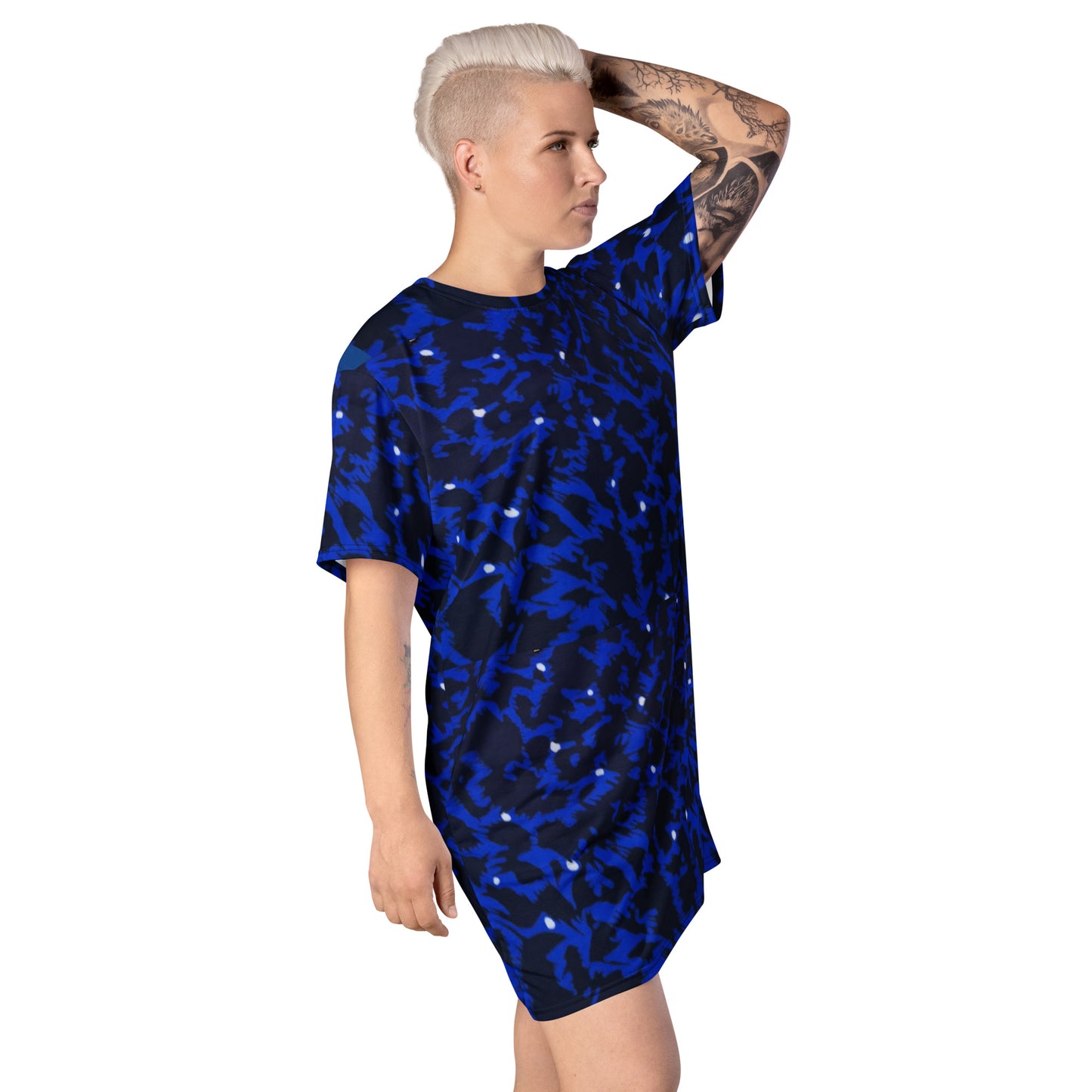 Blue Leopard Ankara T-shirt Dress