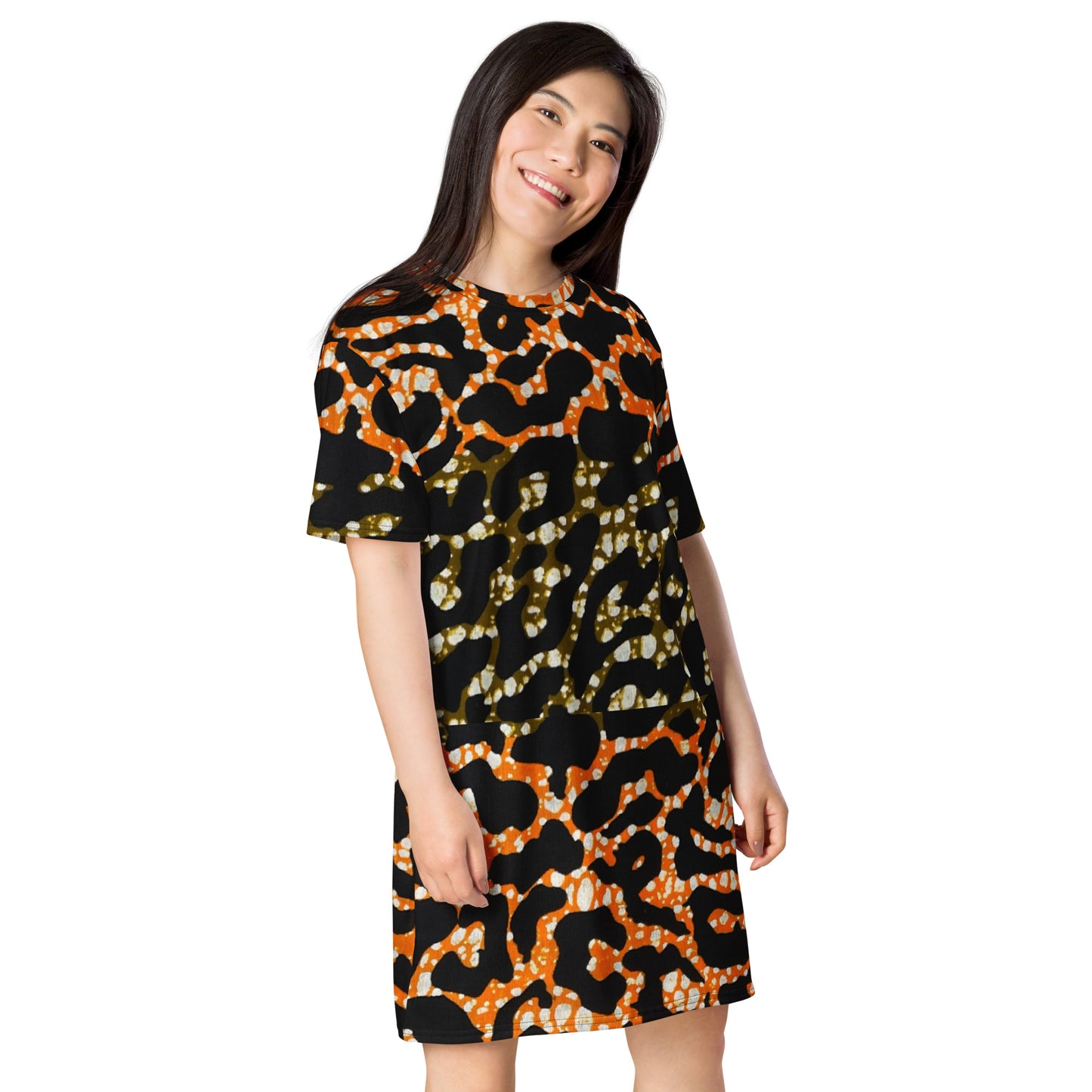 Green Orange Leopard T-Shirt Dress