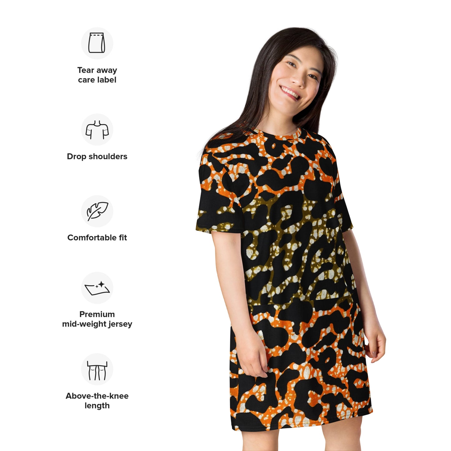 Green Orange Leopard T-Shirt Dress