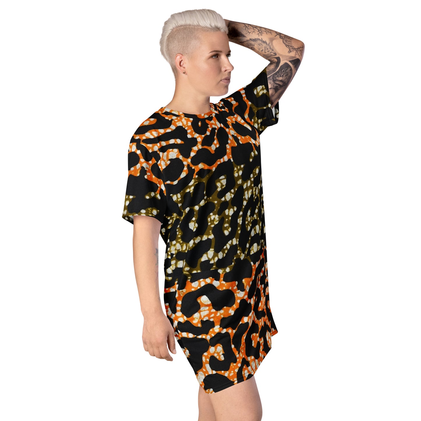 Green Orange Leopard T-Shirt Dress