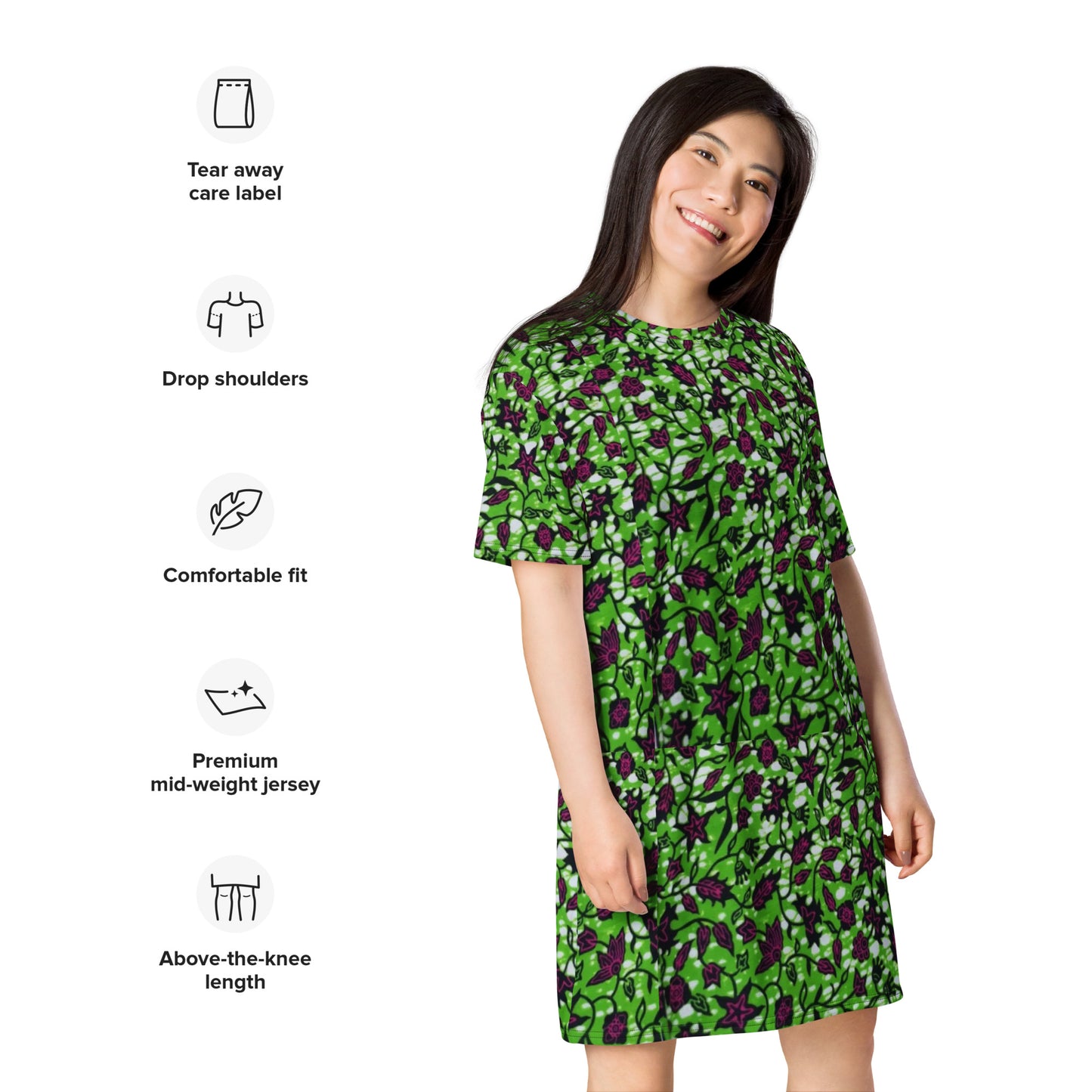 Green Burgundy Ankara T-shirt Dress