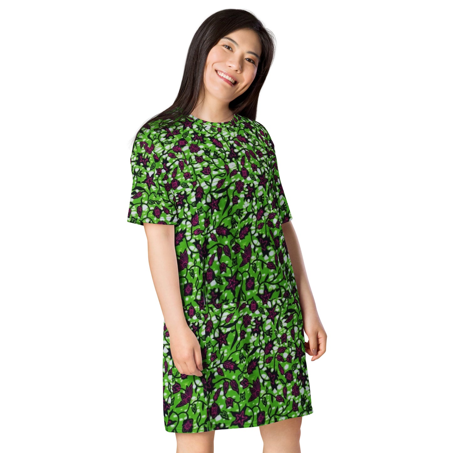 Green Burgundy Ankara T-shirt Dress