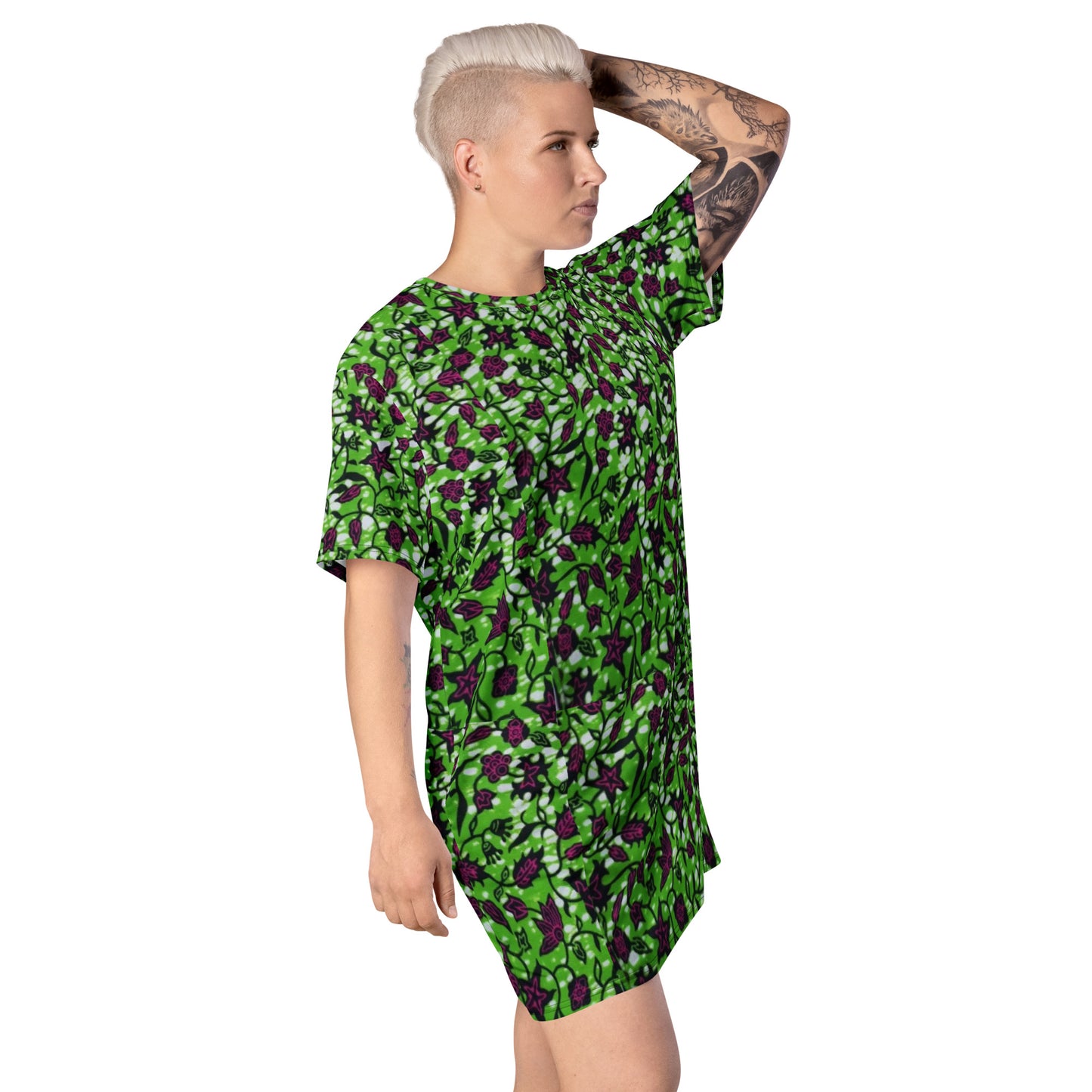 Green Burgundy Ankara T-shirt Dress