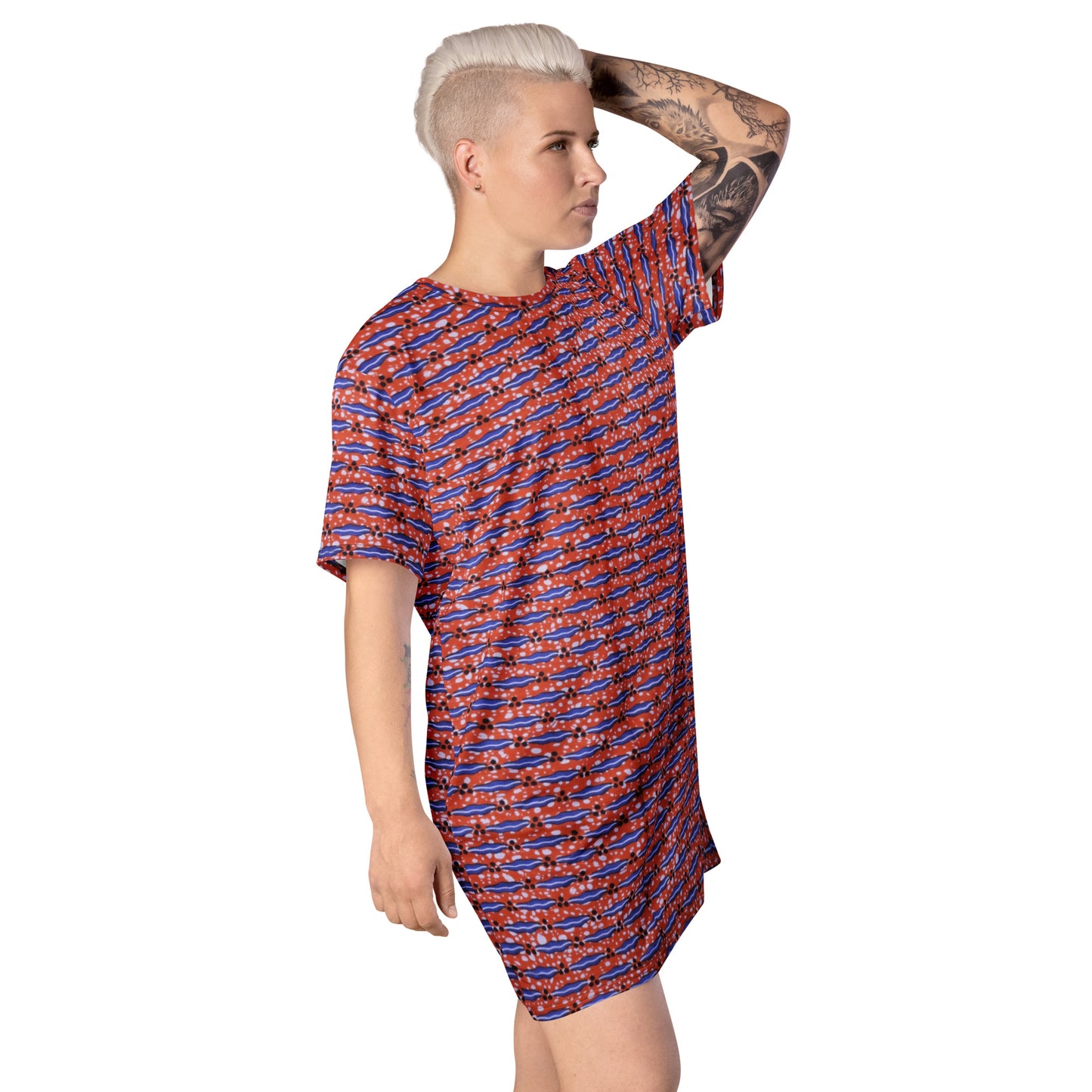 Blue On Peach Ankara T-shirt Dress