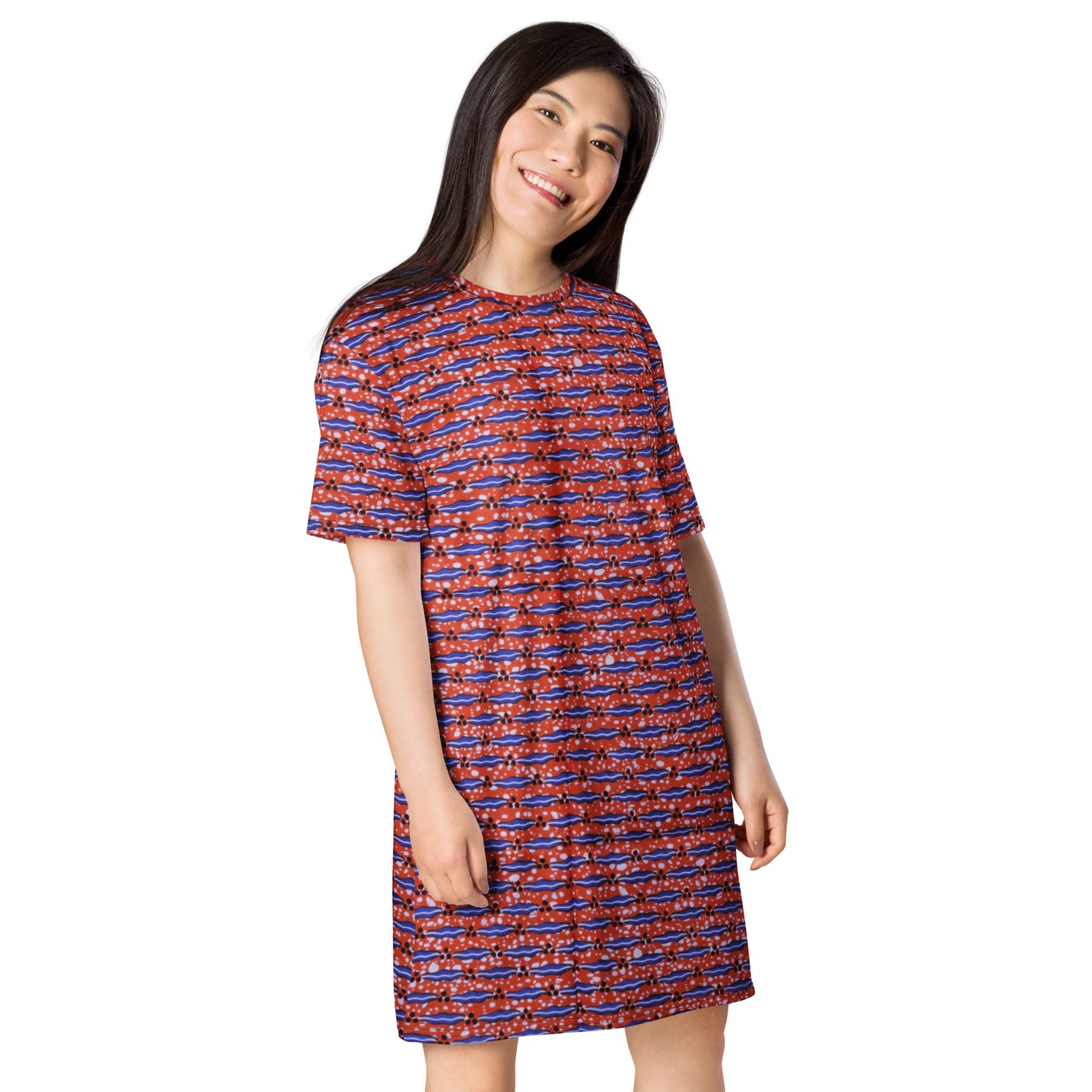 Blue On Peach Ankara T-shirt Dress