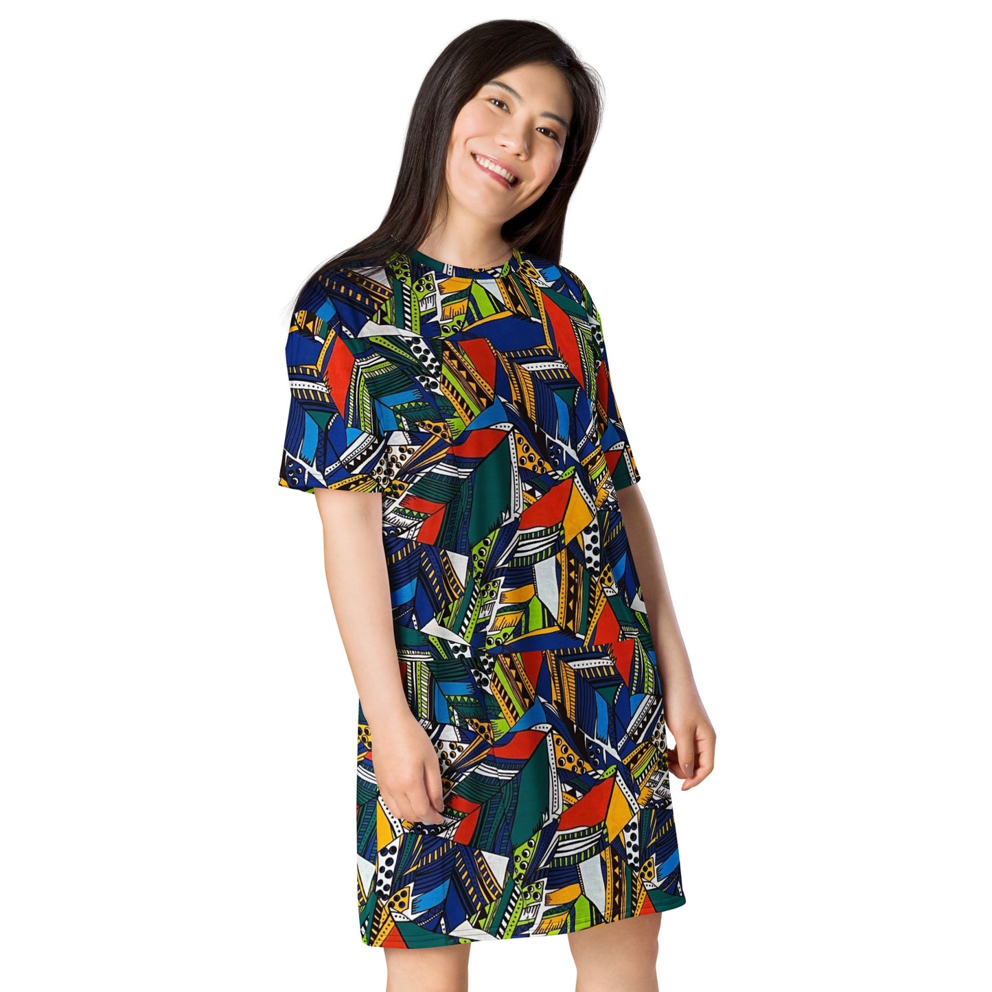 Multicolour Shapes Ankara T-Shirt Dress