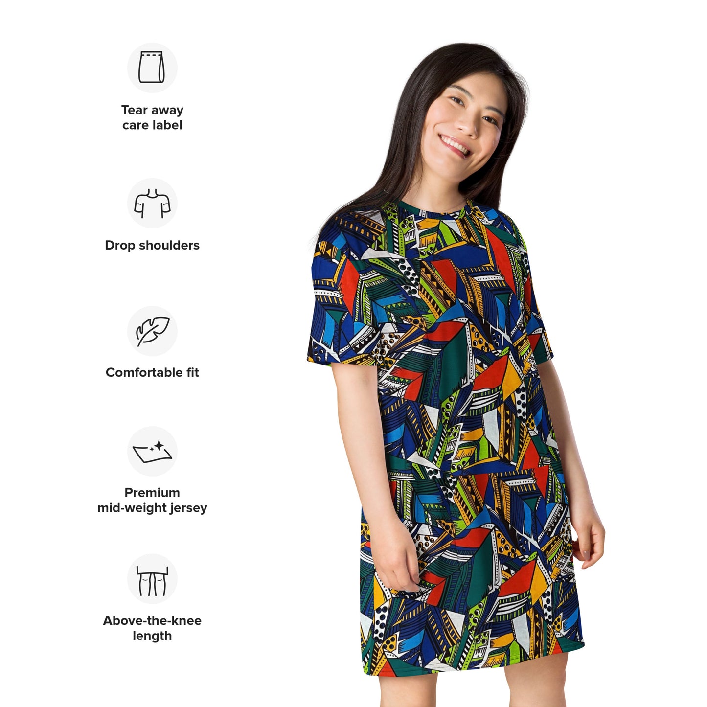 Multicolour Shapes Ankara T-Shirt Dress