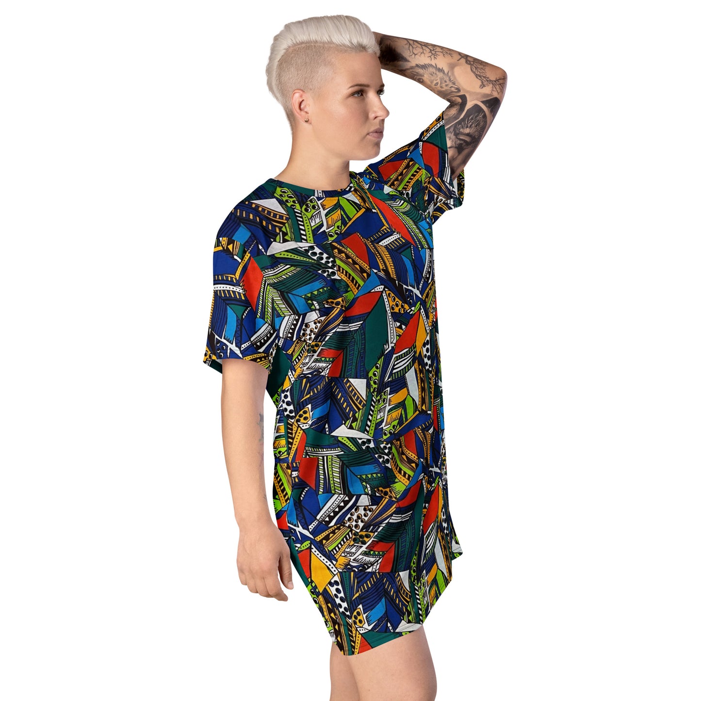 Multicolour Shapes Ankara T-Shirt Dress