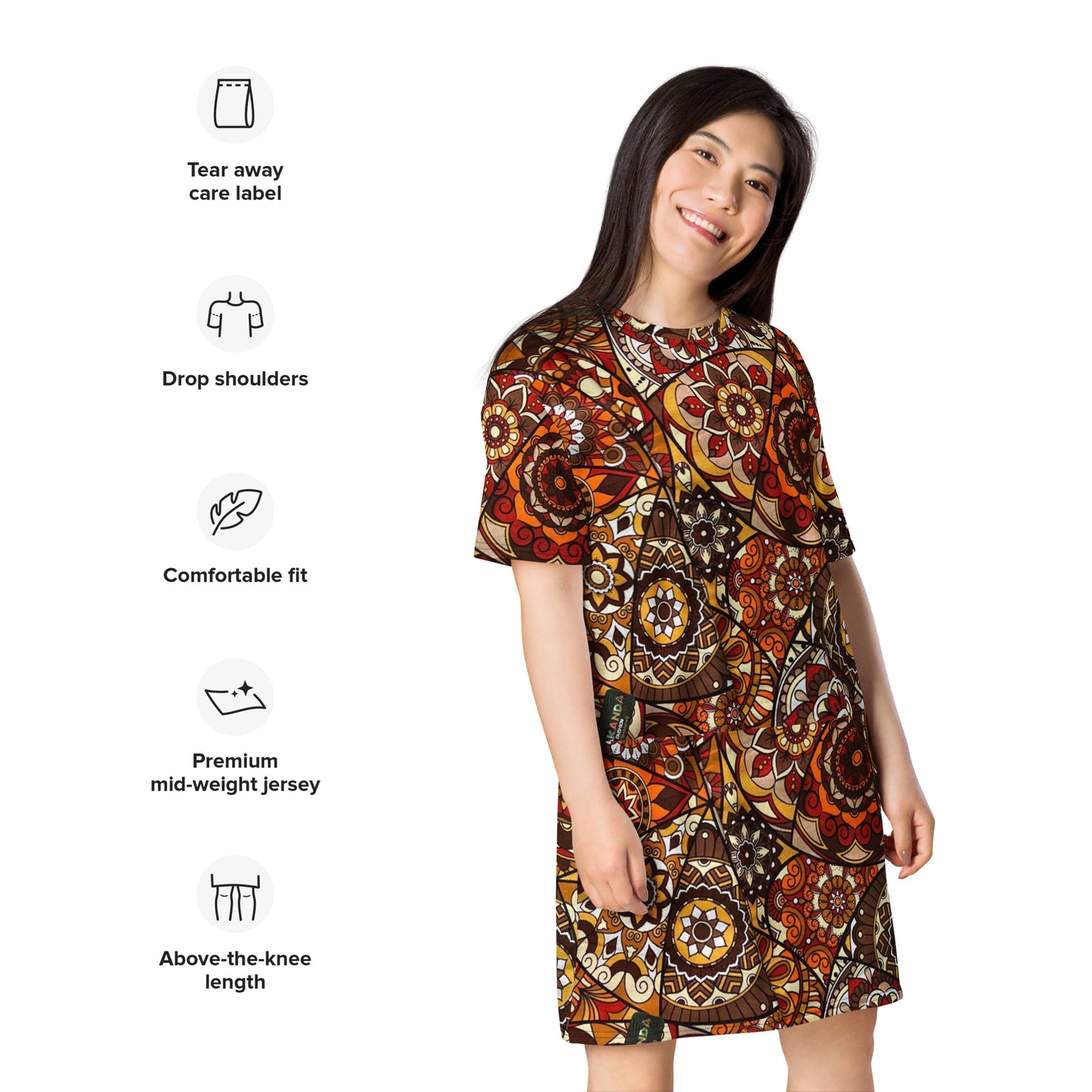 Multicolour Brown Ankara T-Shirt Dress