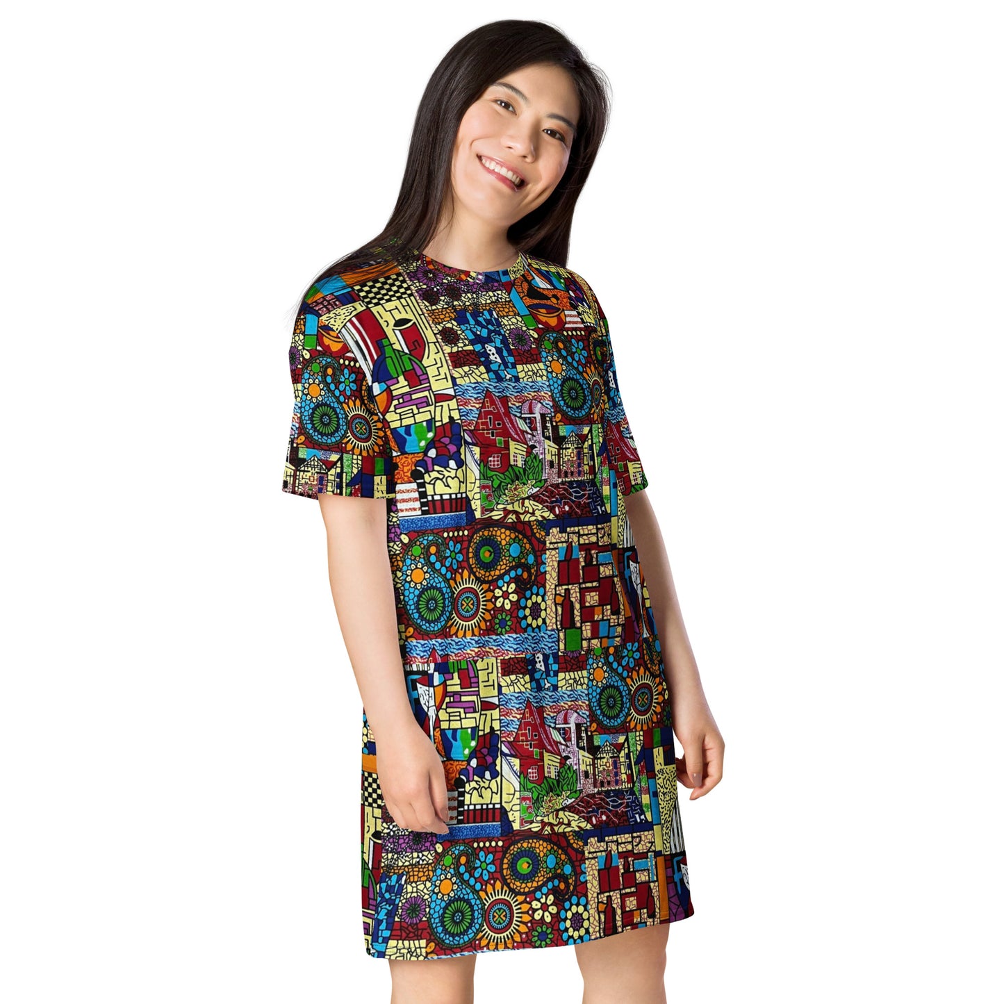 Colourful Artsy Ankara T-shirt Dress