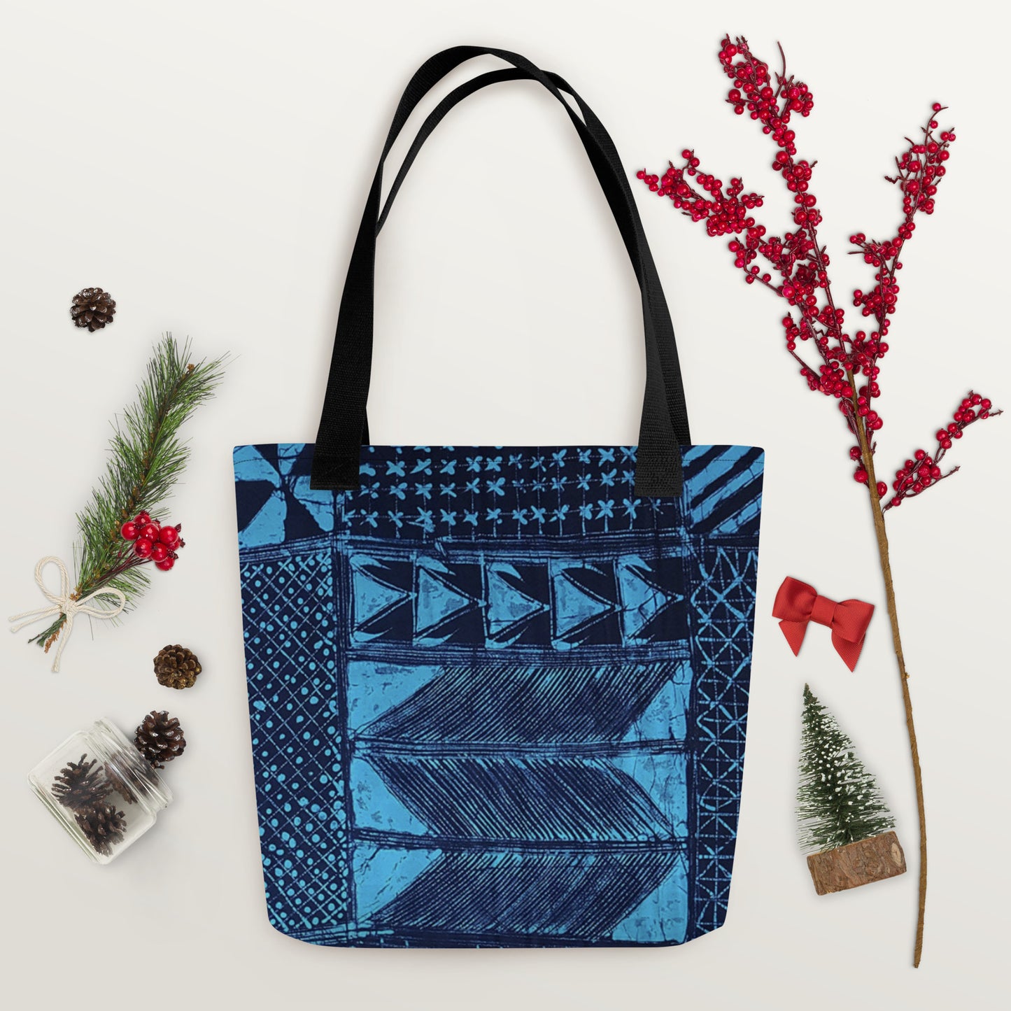 Black And Turquoise Shapes Adire Tote Bag