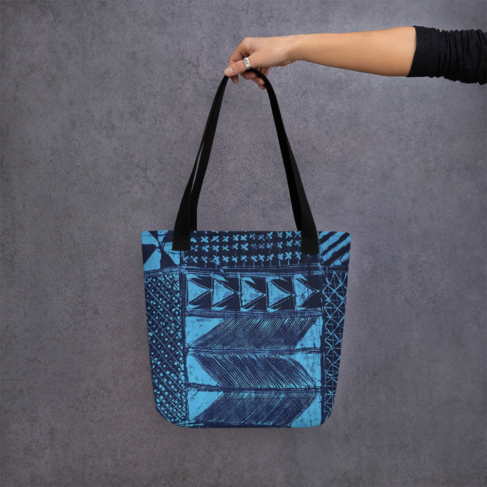 Black And Turquoise Shapes Adire Tote Bag