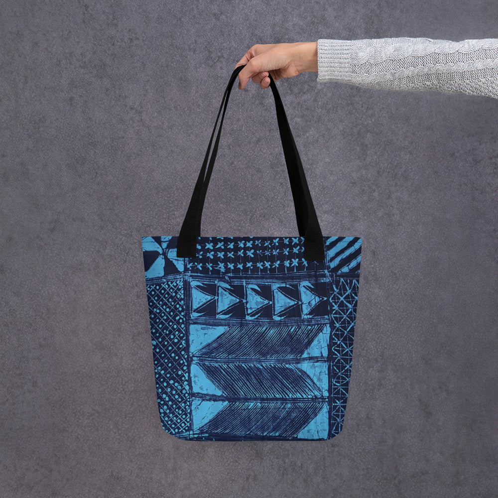 Black And Turquoise Shapes Adire Tote Bag