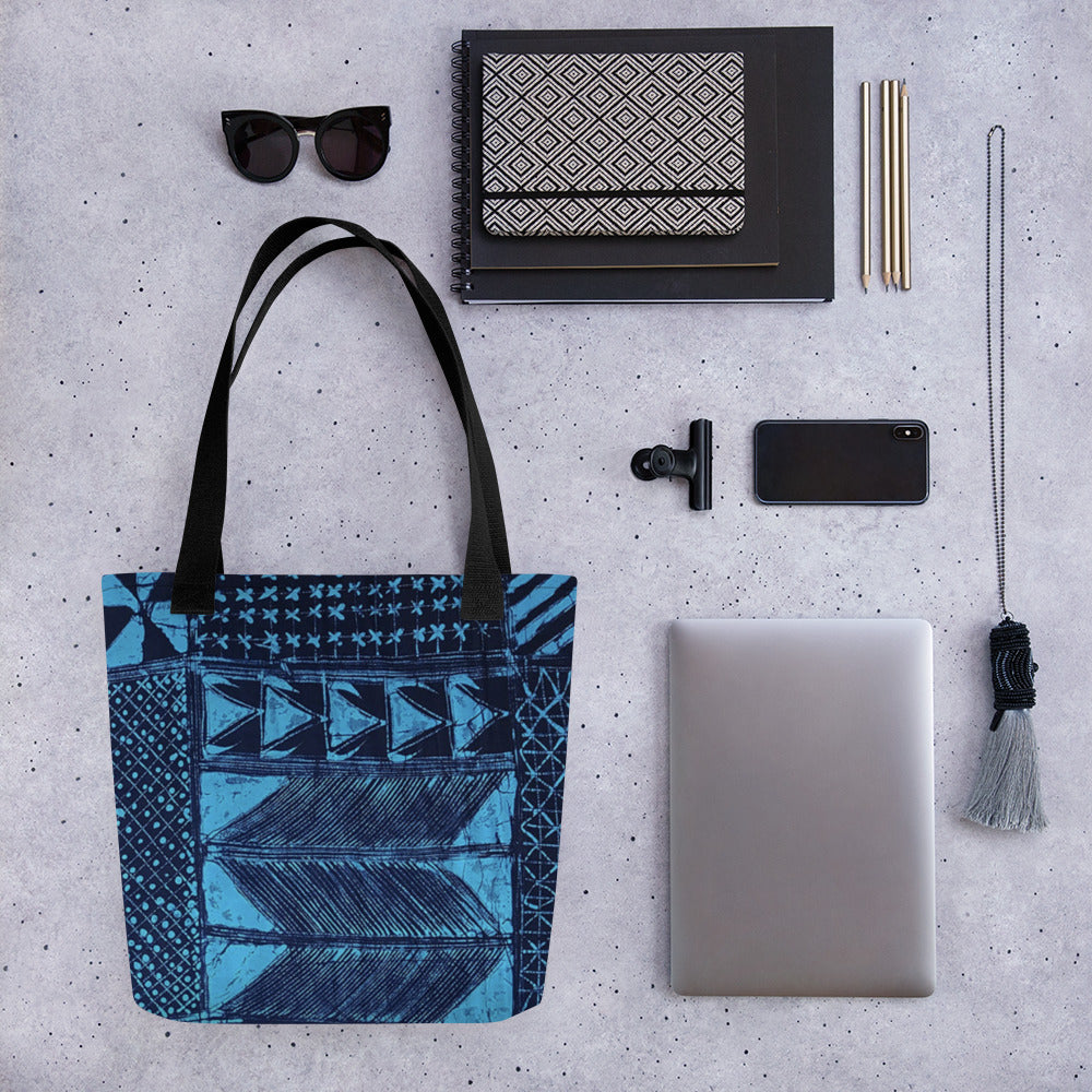 Black And Turquoise Shapes Adire Tote Bag